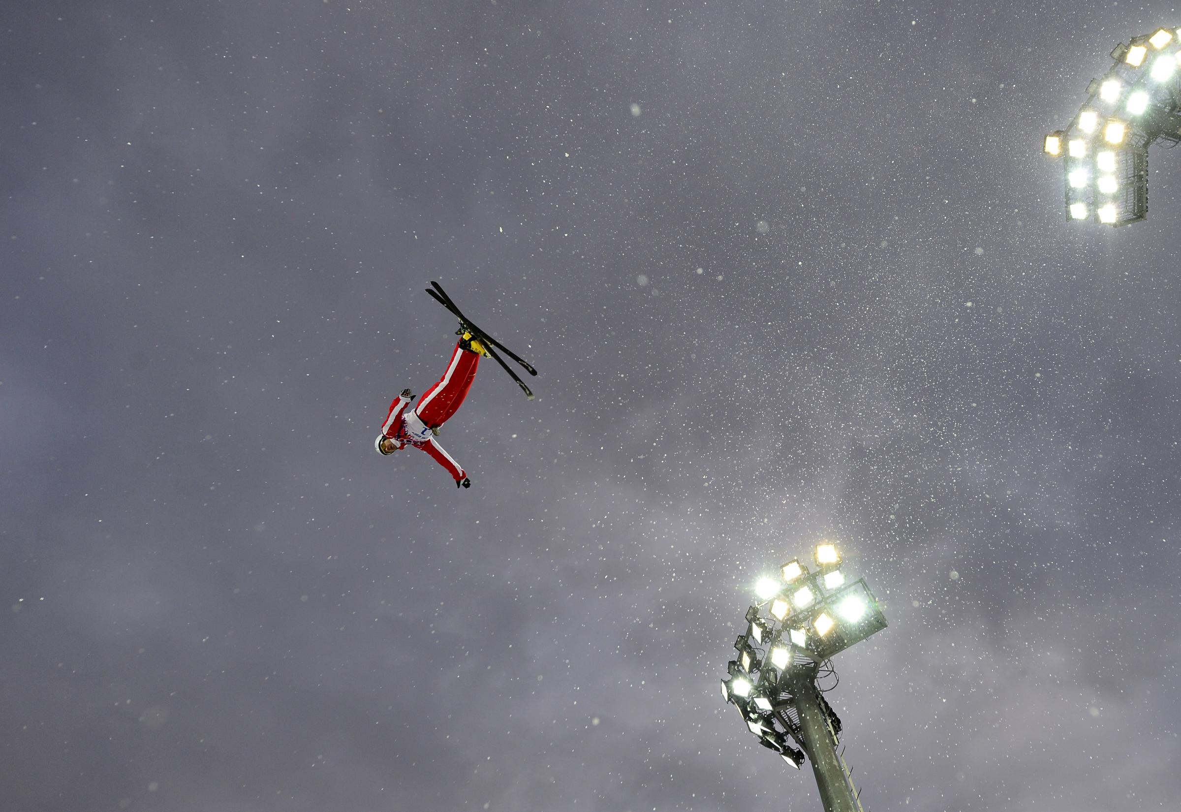 Switzerland's Renato Ulrich competes in the Men's Freestyle Skiing Aerials qualifications.