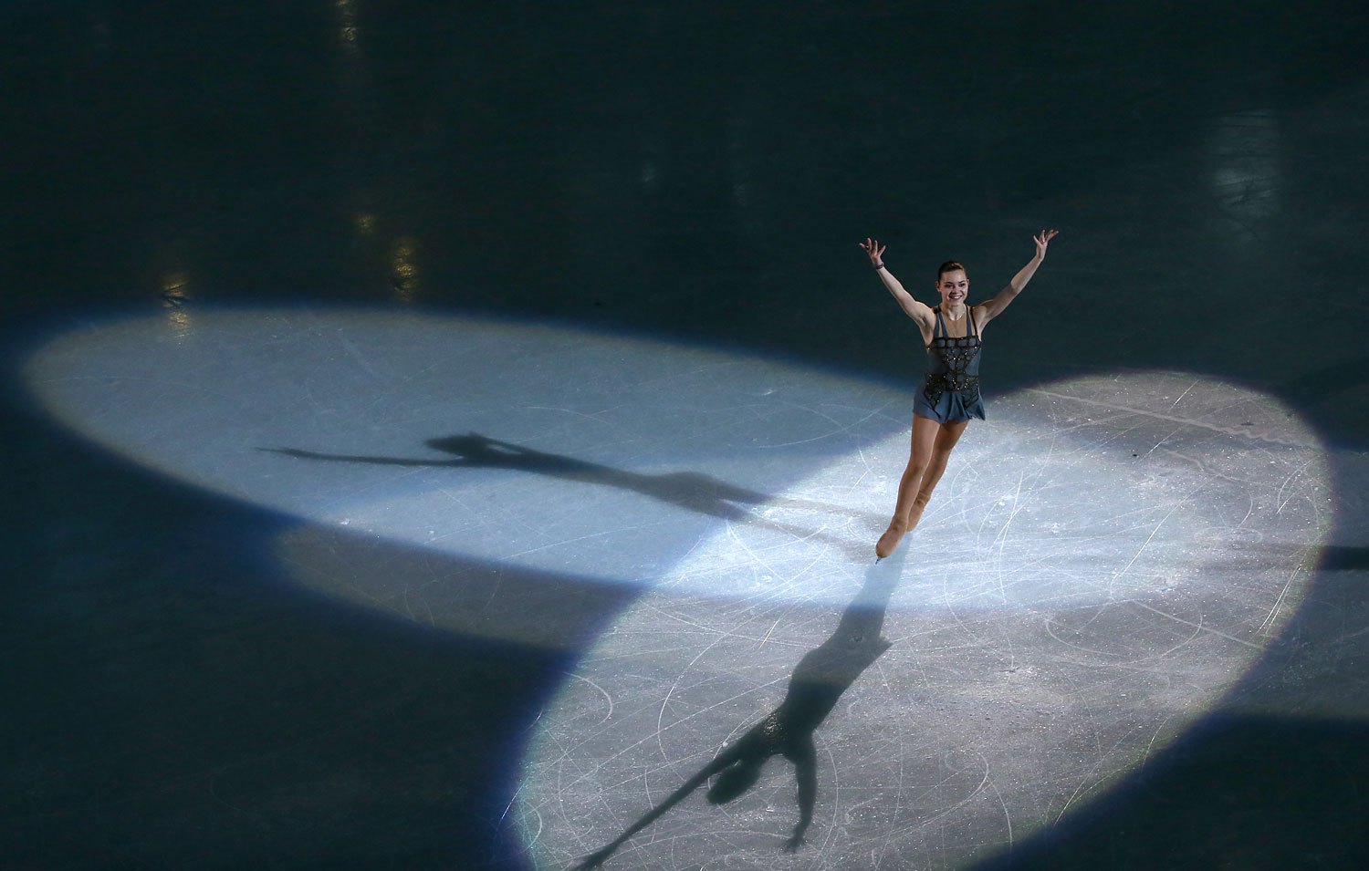 Gold medalist Adelina Sotnikova of Russia celebrates during the flower ceremony after the Women's Free Skating Figure Skating event at Iceberg Skating Palace.