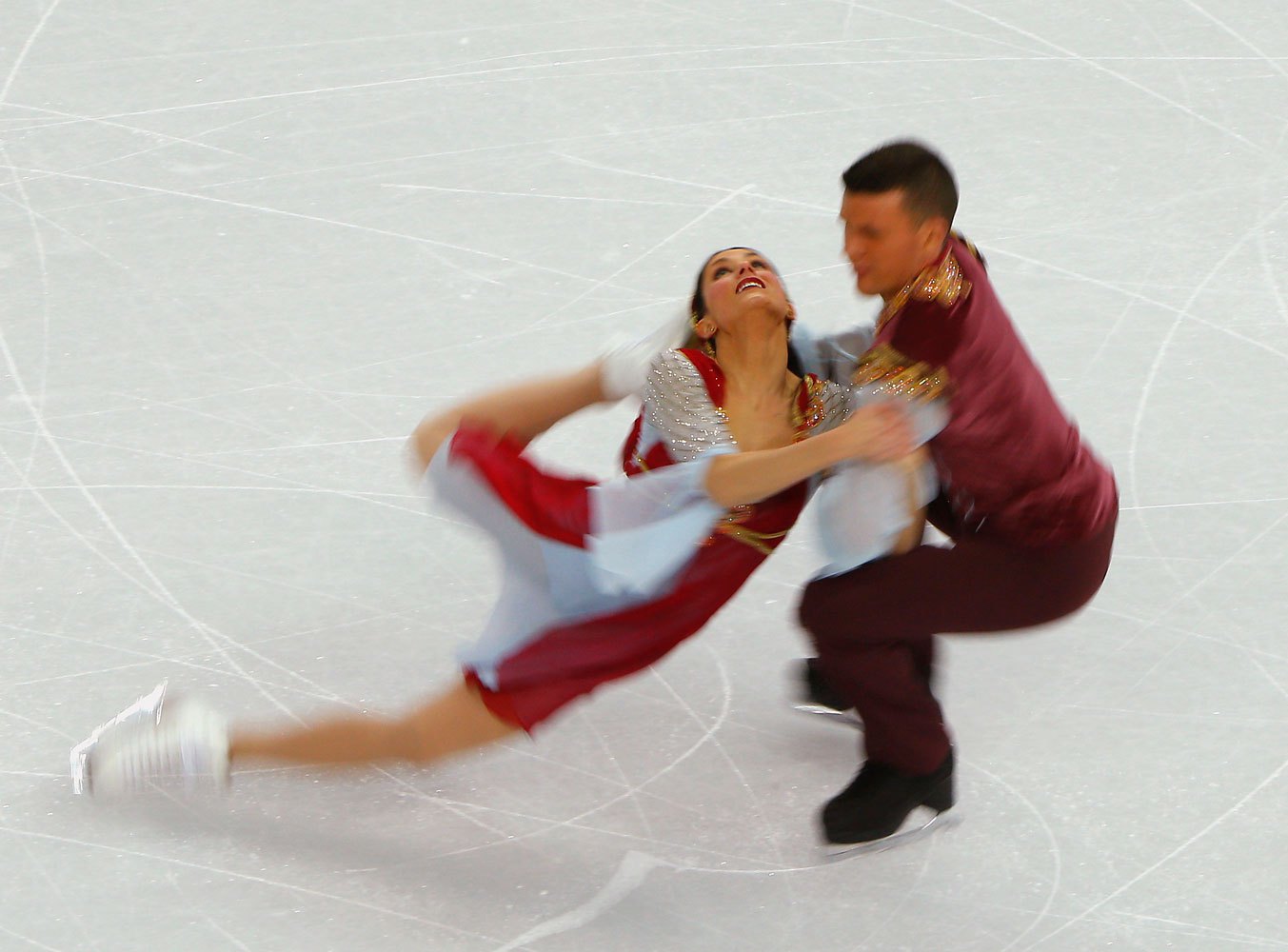 Charlene Guignard and Marco Fabbri of Italy during team ice dance free dance at the Sochi 2014 Winter Olympics