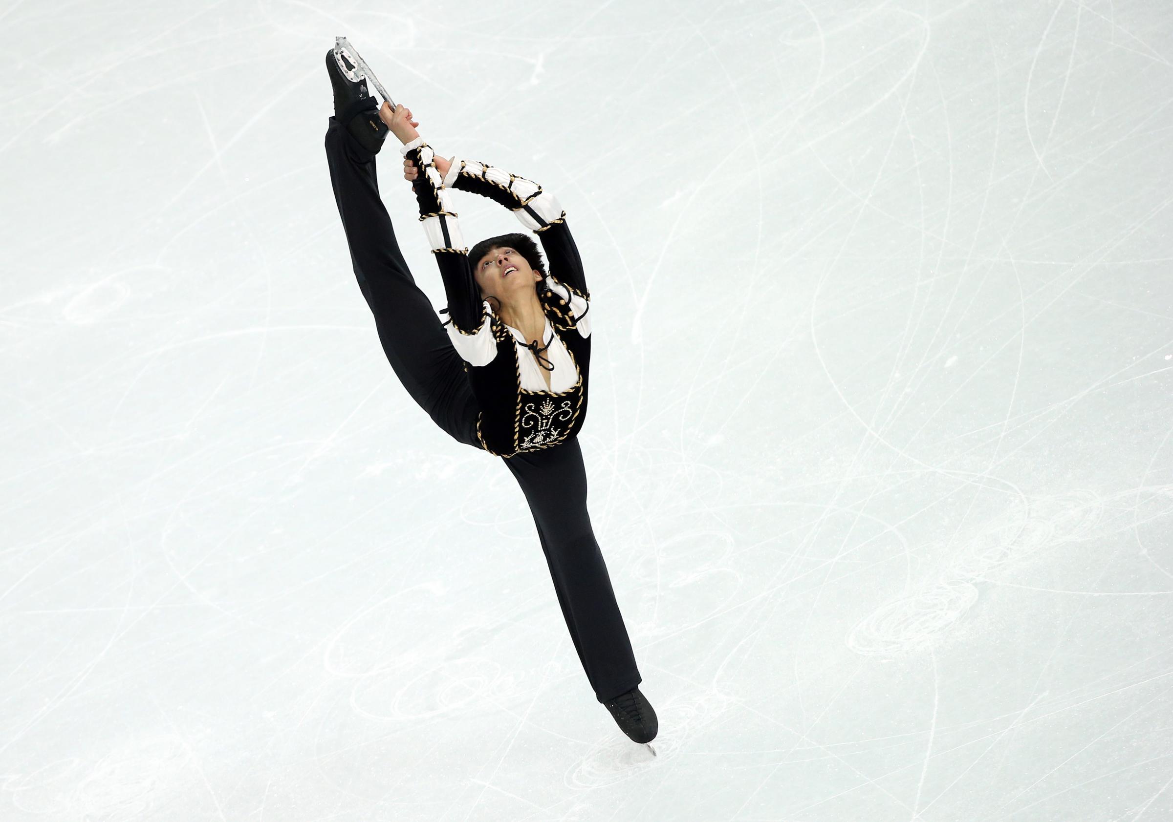 Michael Christian Martinez of Philippines performs during the Men's Short Program of the Figure Skating event. Seventeen-year-old Michael Christian Martinez is the first figure skater from the Philippines and the first skater from any tropical country to compete in the Olympics.