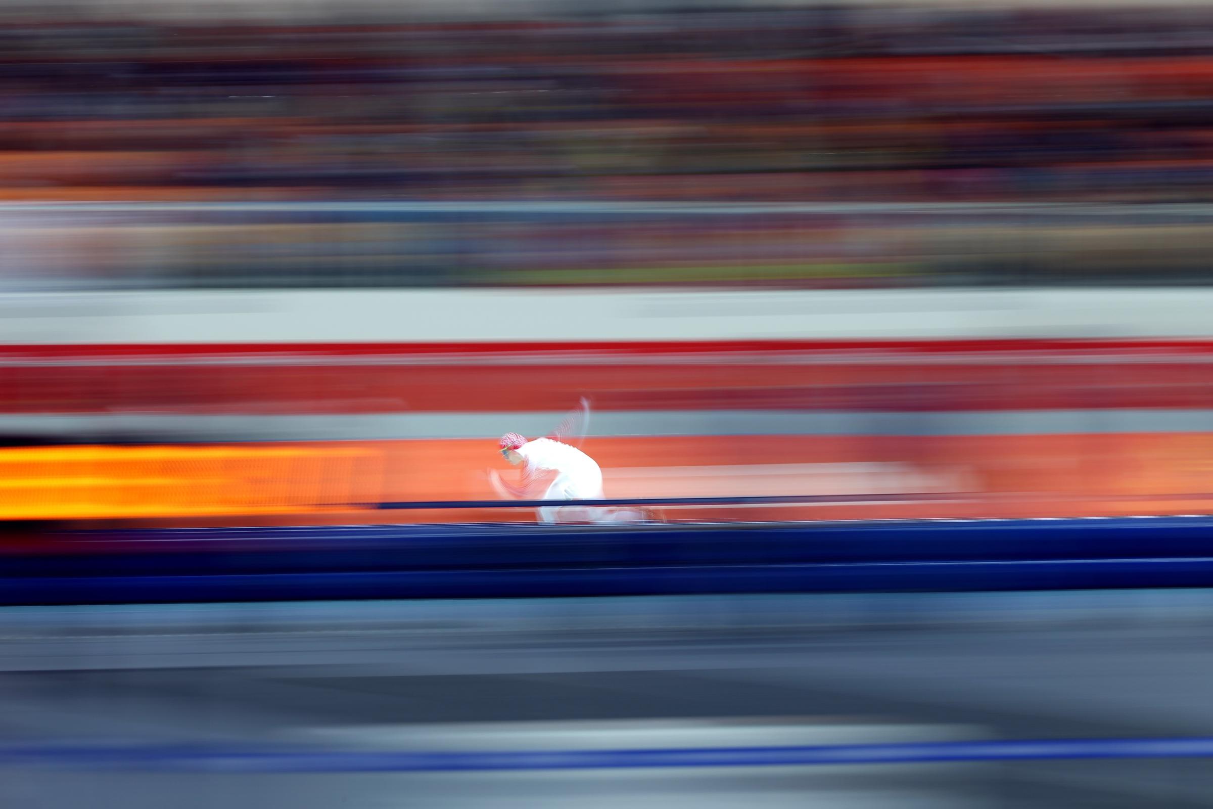 Angelina Golikova of Russia competes during the Speed Skating Women's 500m Run 1 of 2.