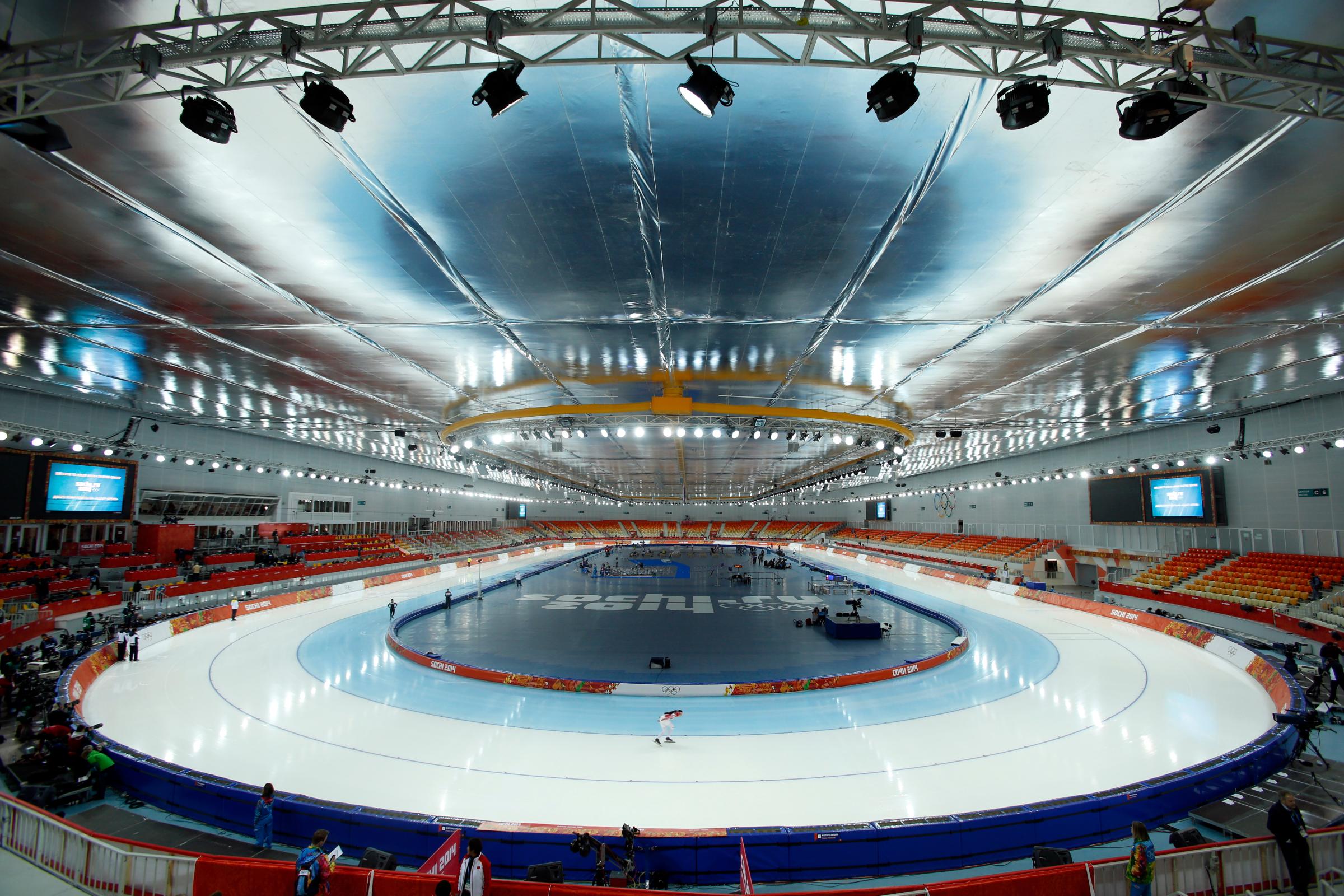 A Russian skater trains at the Adler Arena Skating Center.