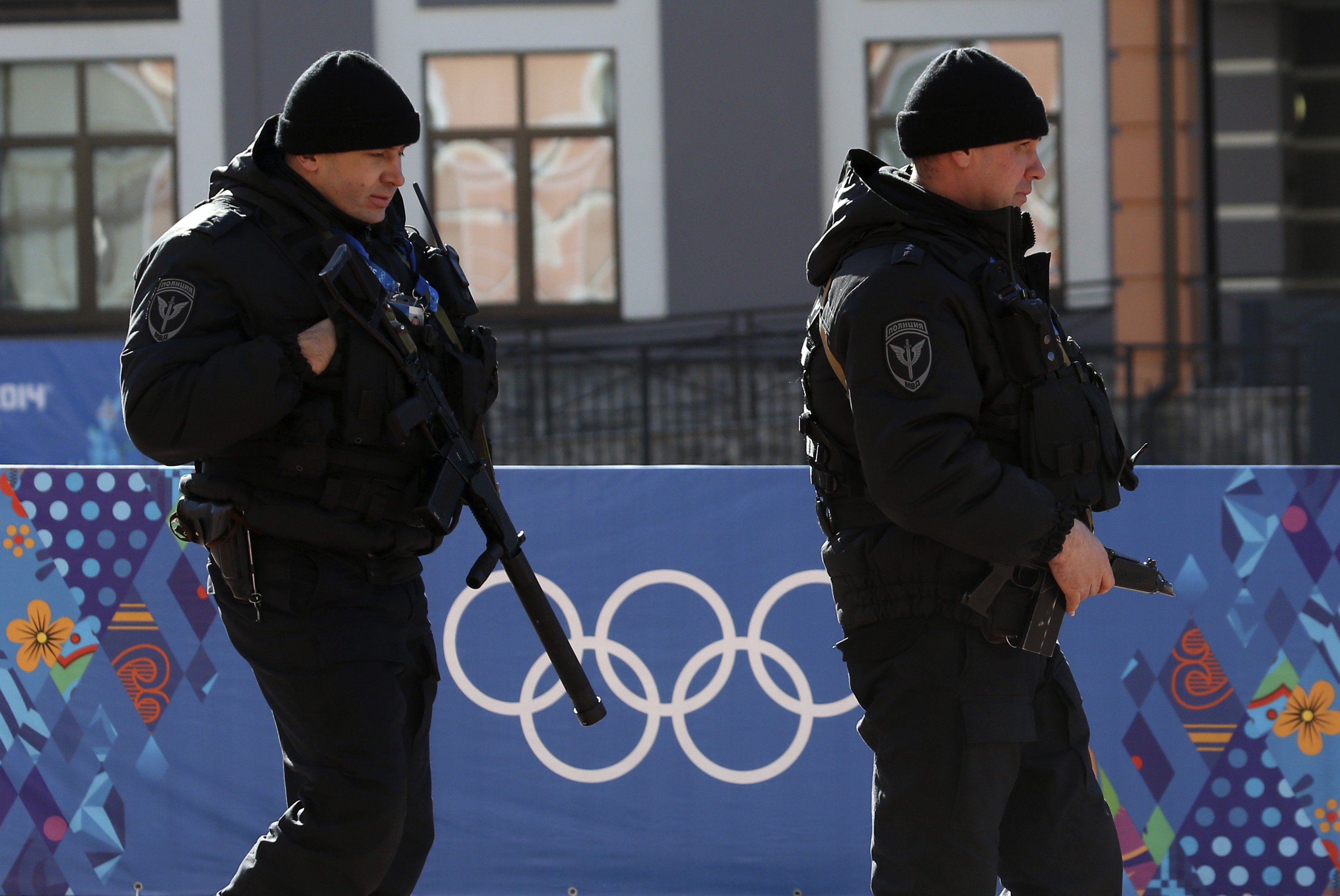 Russian security forces patrol the streets as preparations continue for the 2014 Sochi Winter Olympics in Rosa Khutor