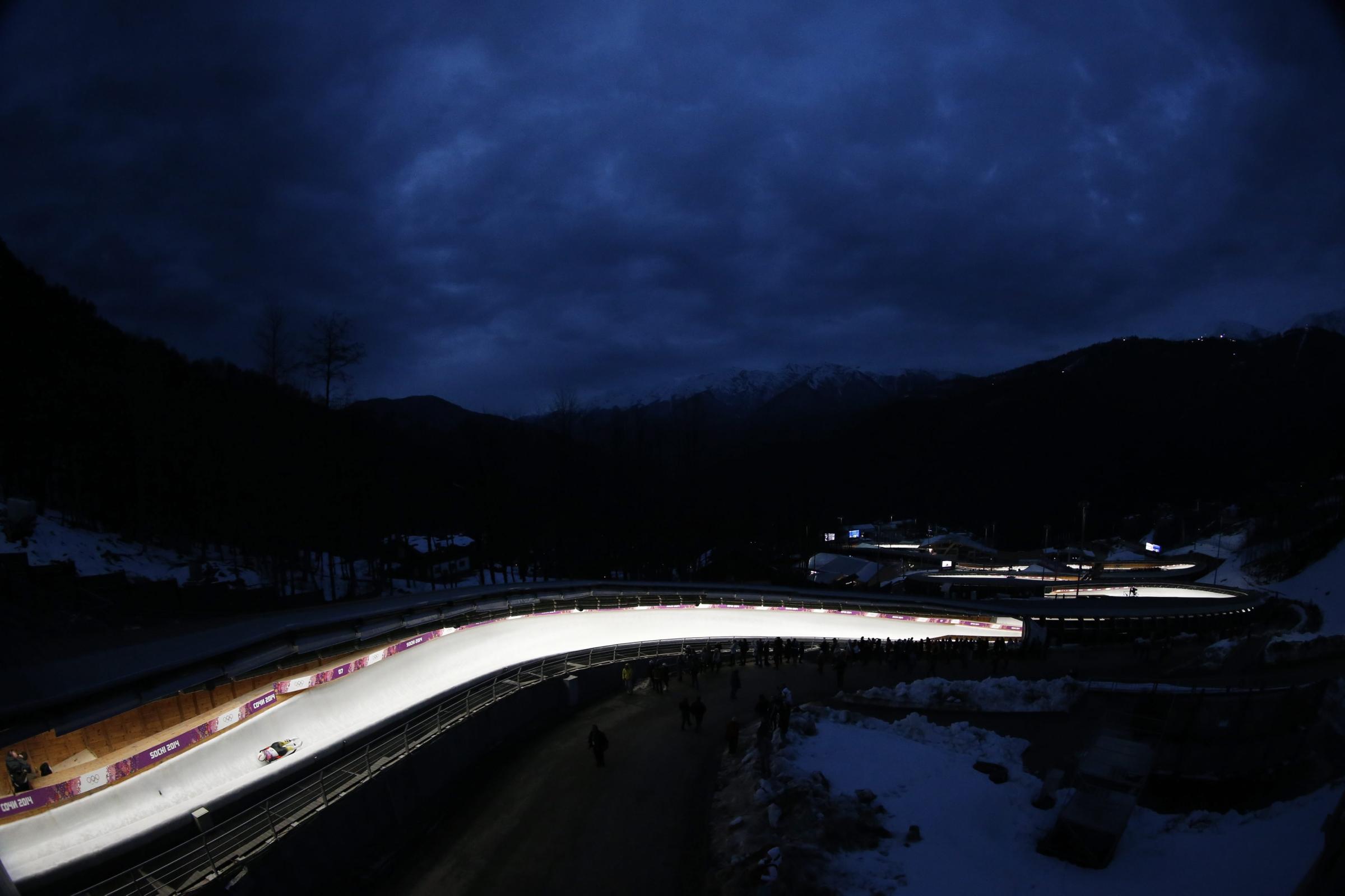 Natalie Geisenberger of Germany in action during the Women's Singles Luge competition at the Sanki Sliding Center.