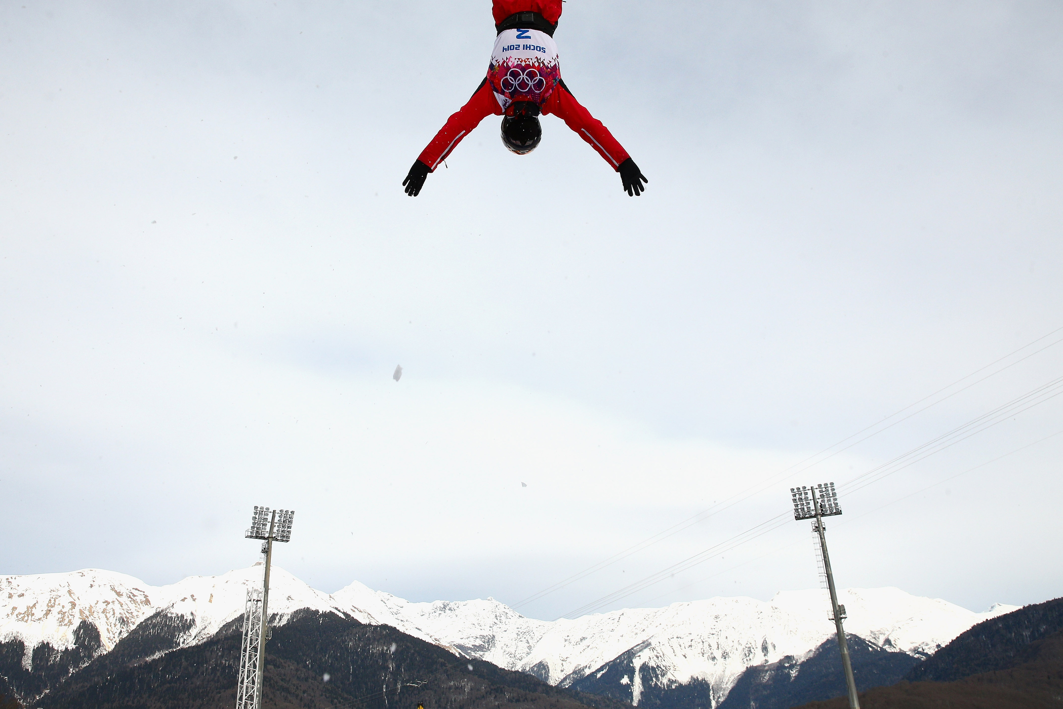 An athlete trains during Aerials practice during day two of the Sochi 2014 Winter Olympics at Rosa Khutor Extreme Park on Feb. 9, 2014 in Sochi, Russia.