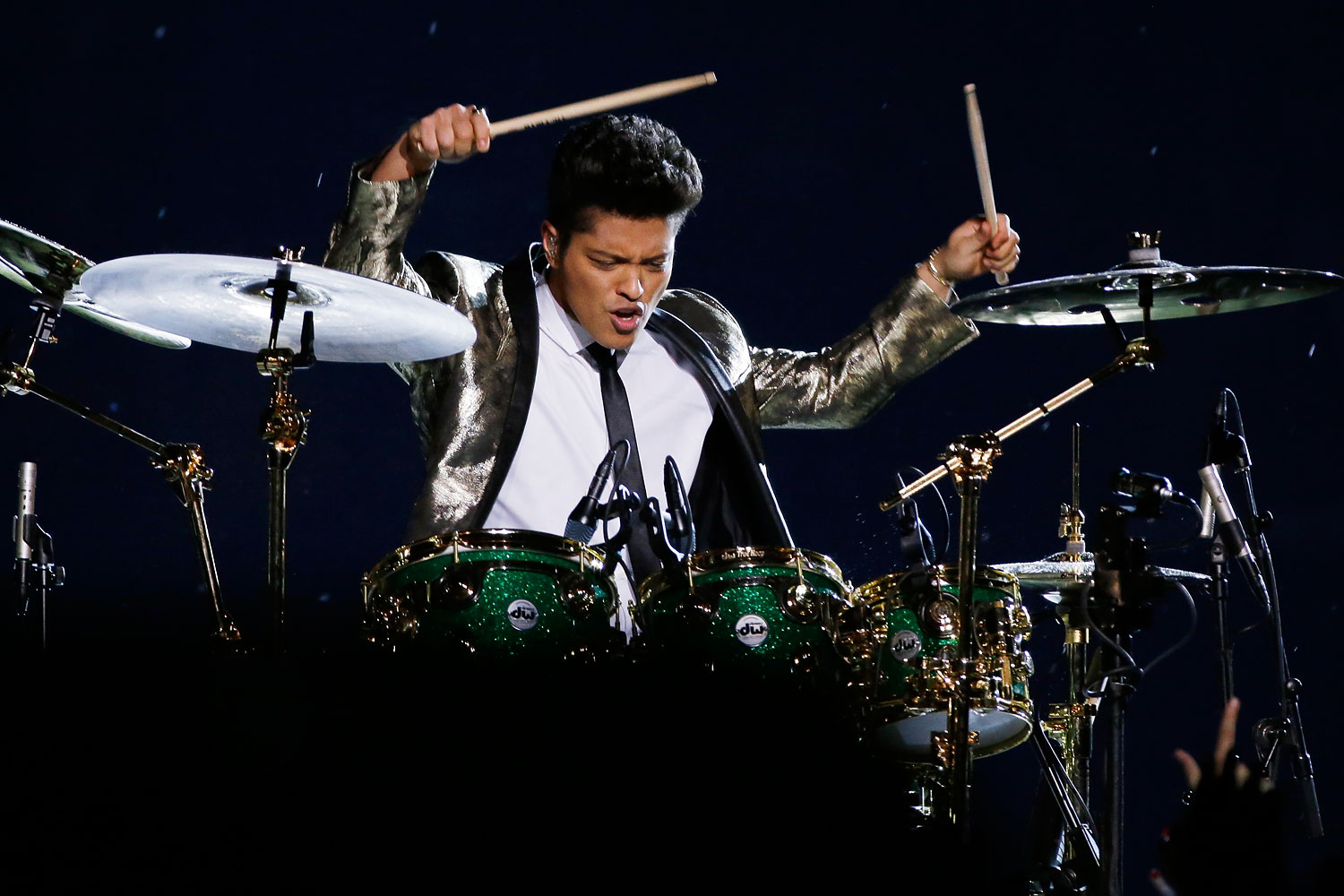 Bruno Mars performs during the halftime show of the NFL Super Bowl XLVIII football game Sunday, Feb. 2, 2014, in East Rutherford, N.J.