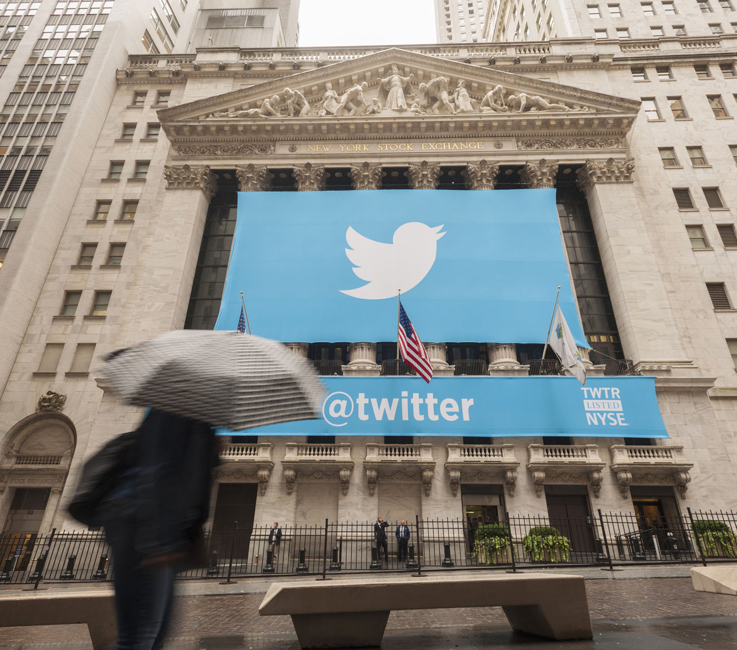 The New York Stock Exchange is decorated for Twitter's initial public offering (IPO) in Lower Manhattan in New York on Nov.7, 2013. (Richard Levine&mdash;Demotix/Corbis)