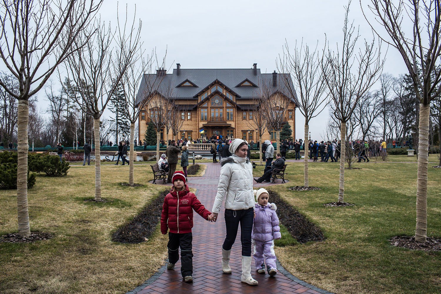 People wander around President Viktor Yanukovych's Mezhyhirya estate, which was abandoned by security, on Feb. 22, 2014 in Kiev, Ukraine.