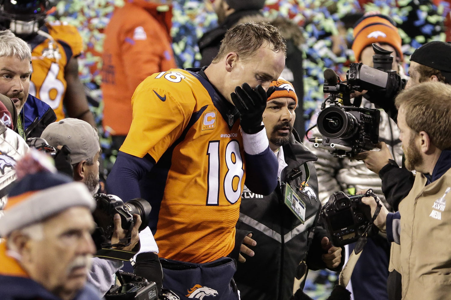 Feb. 2, 2014. Denver Broncos quarterback Peyton Manning at the end of Super Bowl XLVIII between the Denver Broncos and the Seattle Seahawks at the MetLife Stadium in East Rutherford, N.J.