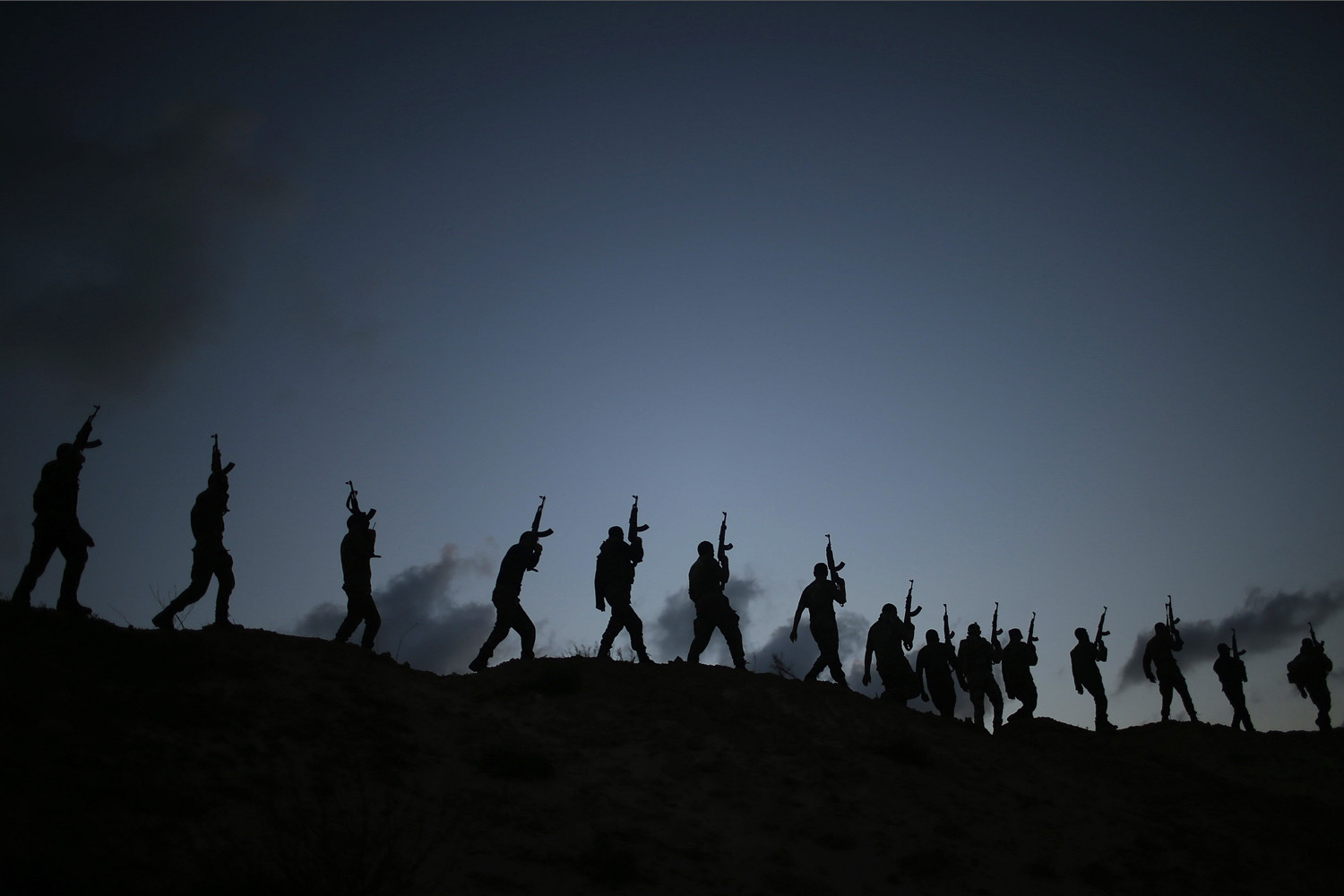 Palestinian Hamas militants march during a training exercise in Gaza