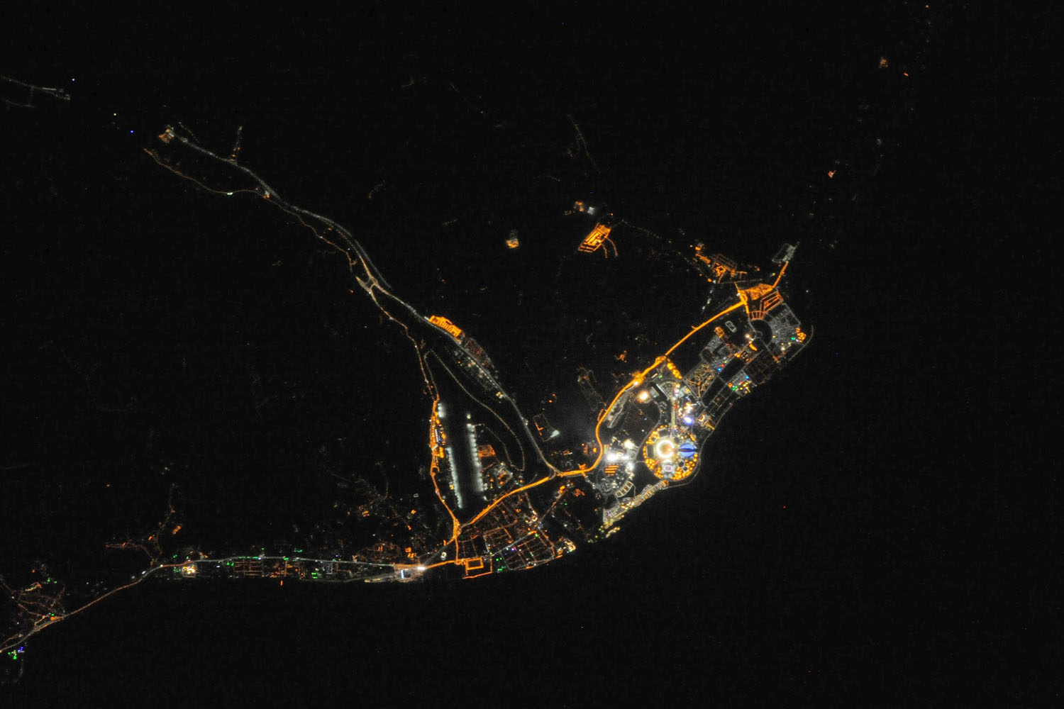Feb. 8, 2014. This photo, provided by NASA, shows the site of the 2014 Winter Olympics at night, in Sochi, Russia.