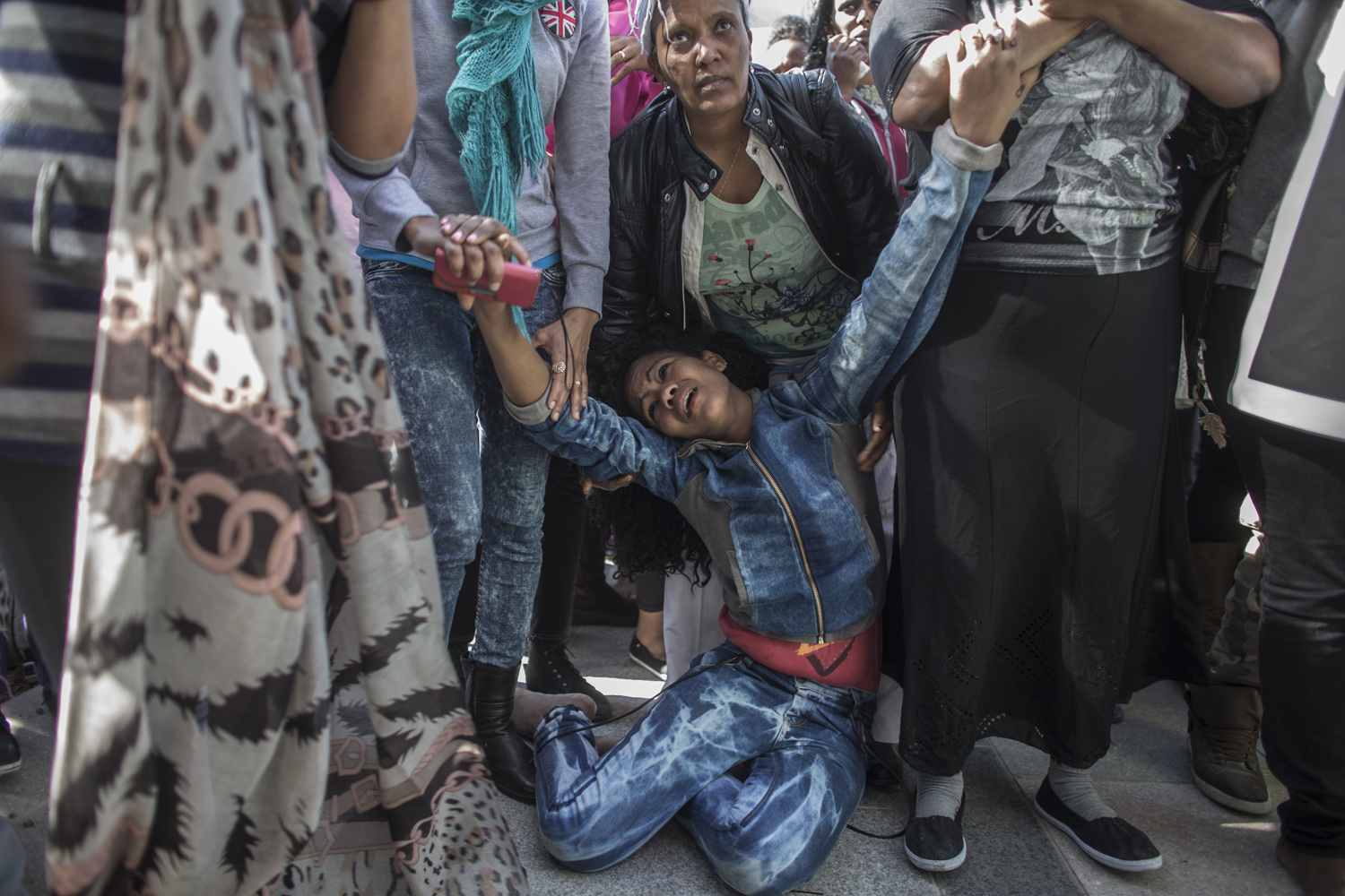 Feb. 11, 2014. A female African asylum seeker breaks down in tear during a protest outside the Ministry of Interior in Tel Aviv, Israel.