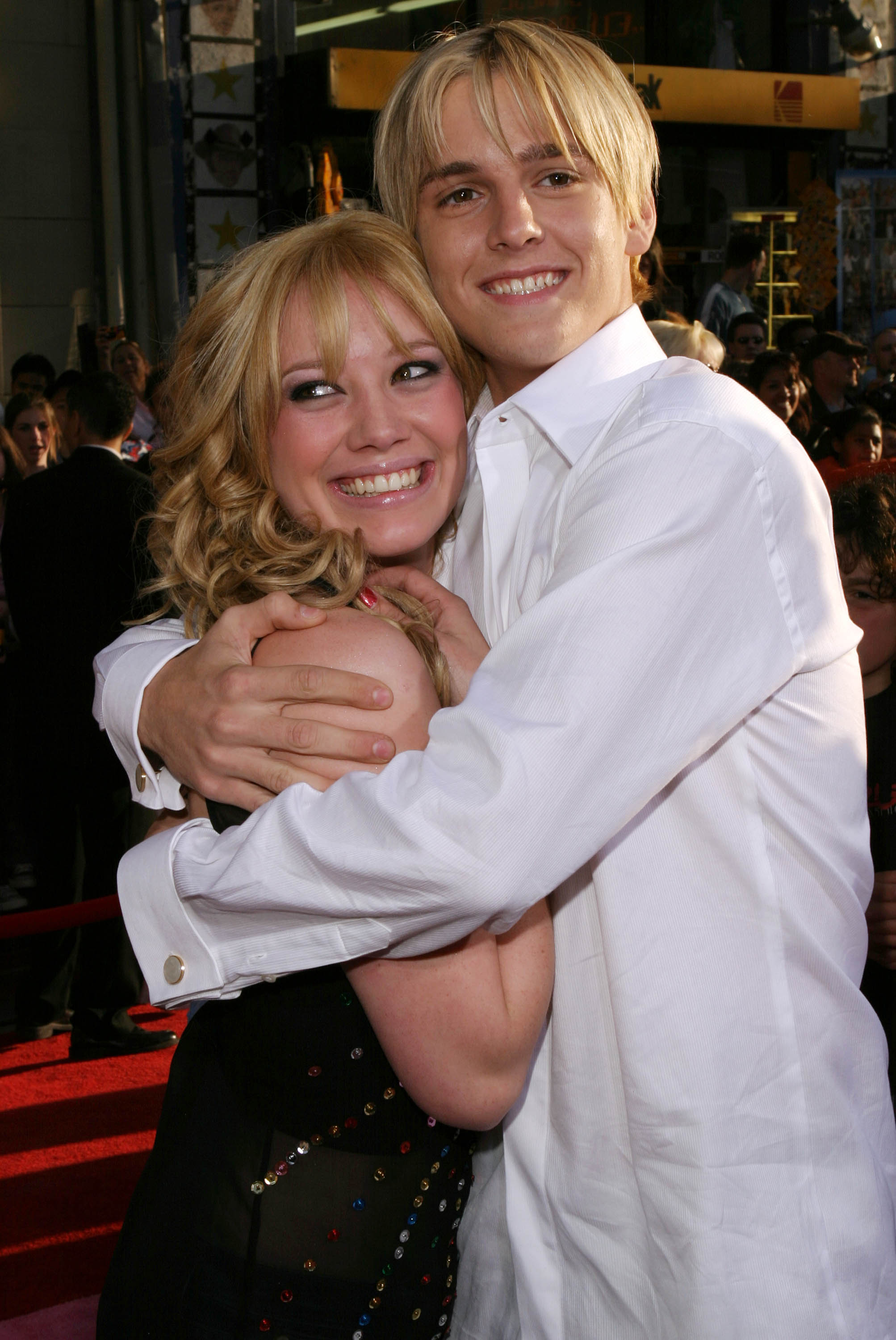 Hilary Duff and Aaron Carter at 'The Lizzie McGuire Movie' premiere on April 26, 2003 (Chris Polk—FilmMagic)
