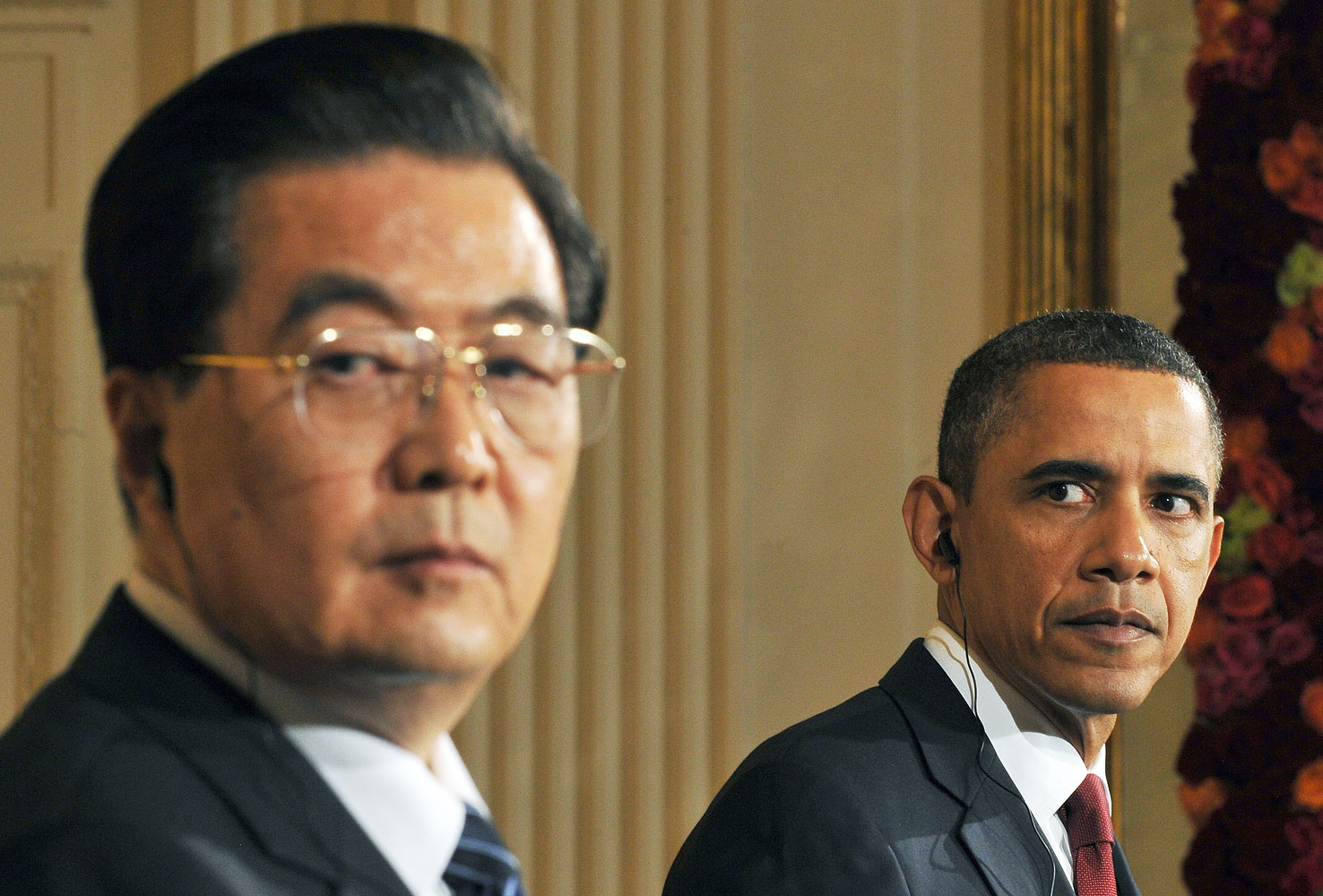 US President Barack Obama and his Chinese counterpart Hu Jintao hold a press conference in the East Room at the White House in Washington, DC, on Jan. 19, 2011. (Jewel Samad—AFP/Getty Images)