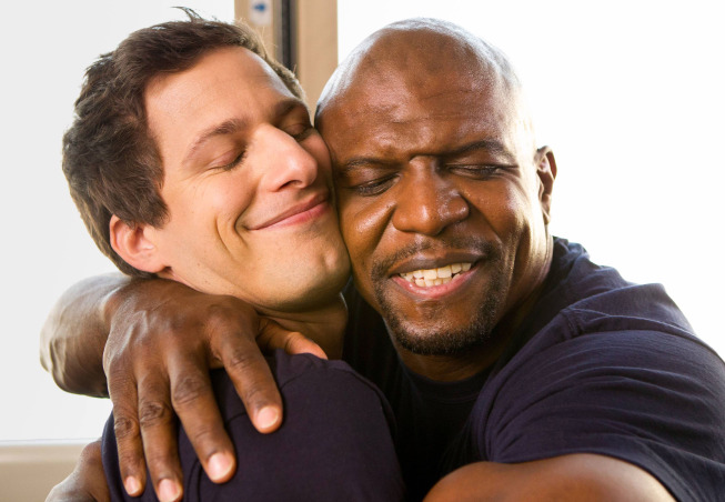 BROOKLYN NINE-NINE: Det. Jake Peralta (Andy Samberg, L) and Sgt. Terry Jeffords (Terry Crews, R) share a moment in the "Tactical Village" episode of BROOKLYN NINE-NINE airing Tuesday, March 4 (9:30-10:00 PM ET/PT) on FOX. ©2014 Fox Broadcasting Co. CR: John Fleenor/FOX