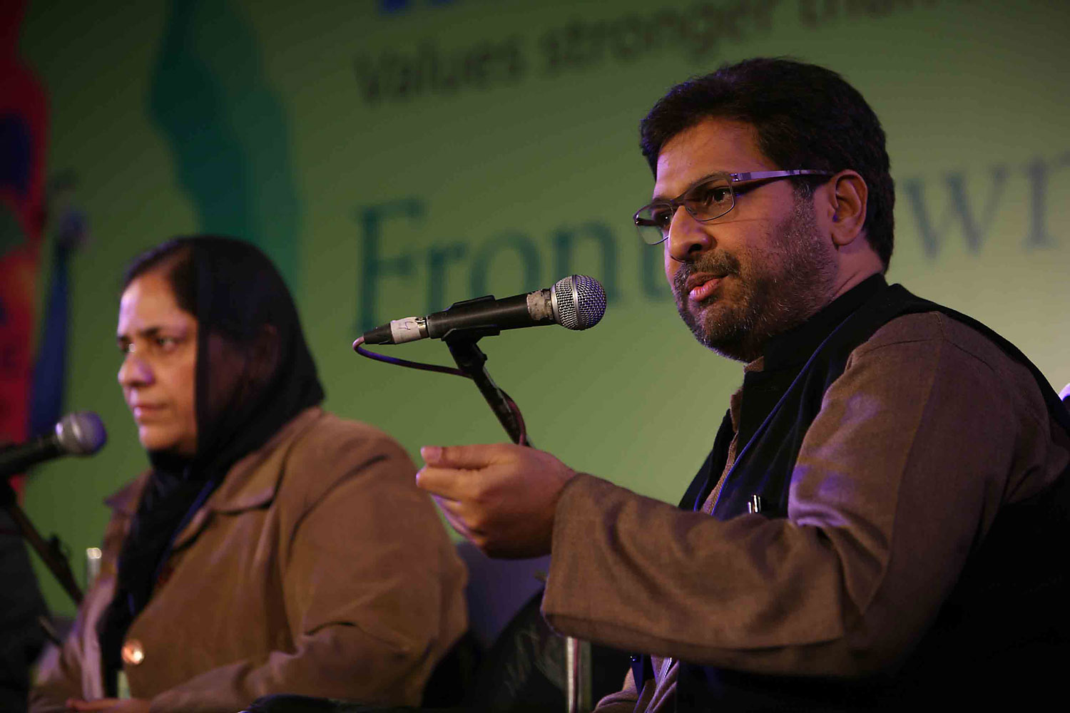 Siddharth Varadarajan, speaking at a literature festival in Janipur, India, Jan. 20 2012. (Ramesh Sharma—India Today/Getty Images)