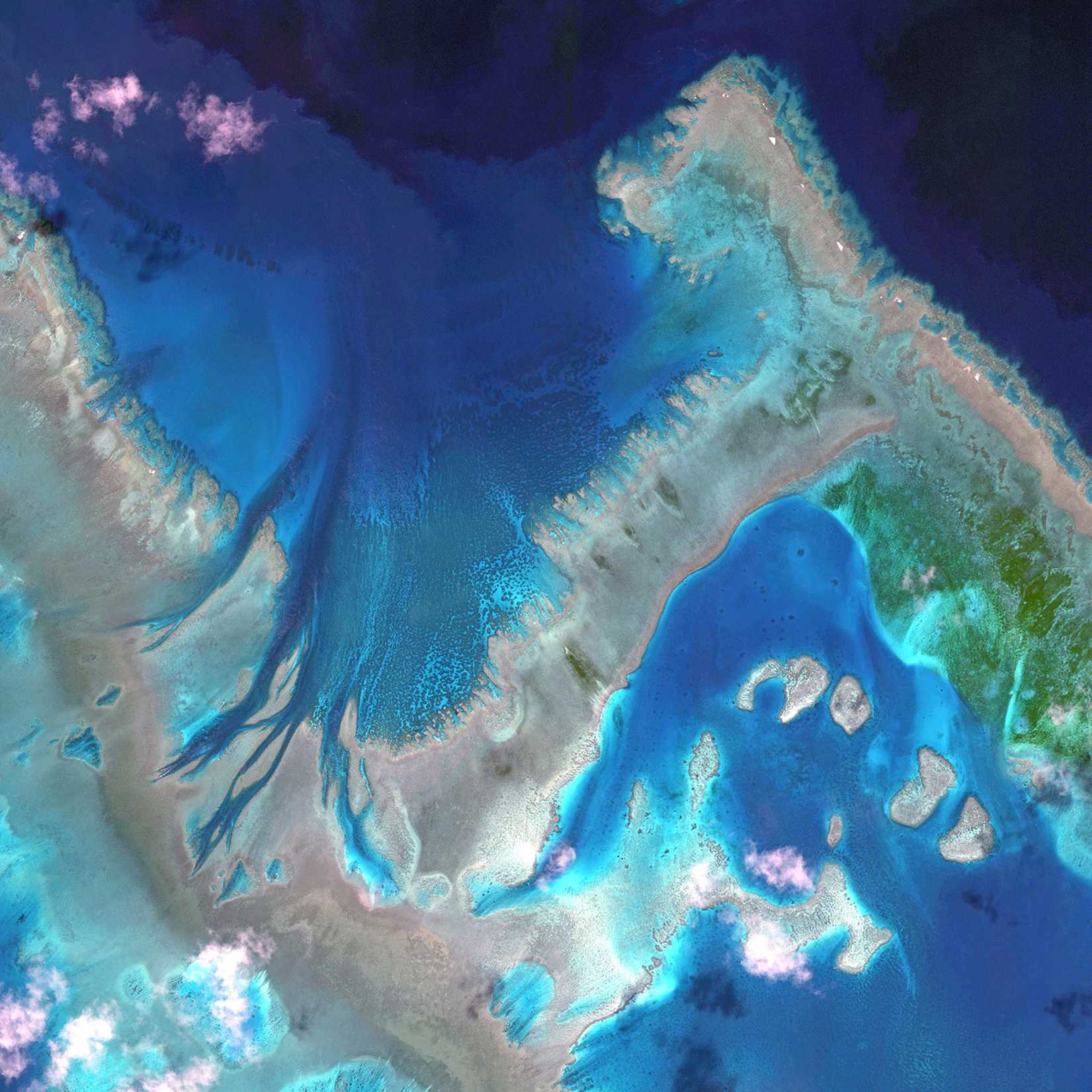 This is a satellite image of the Great Barrier Reef, Australia colllected on April 22, 2013.