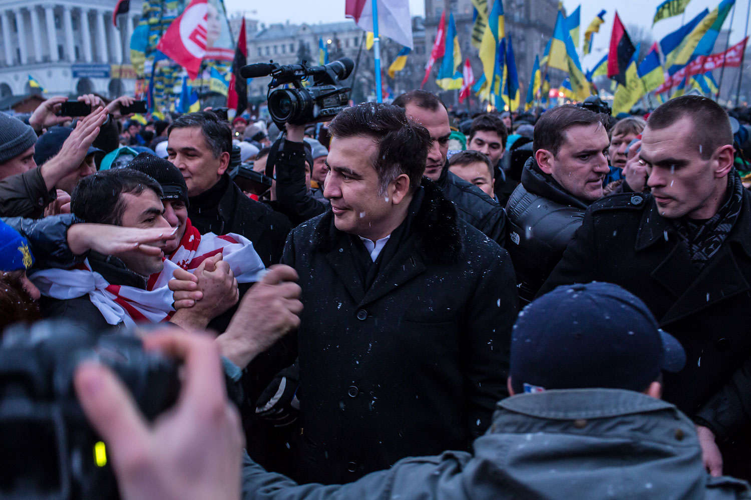 Mikheil Saakashvili, the former president of Georgia, in Independence Square in support of anti-government protesters on December 7, 2013 in Kiev, Ukraine.