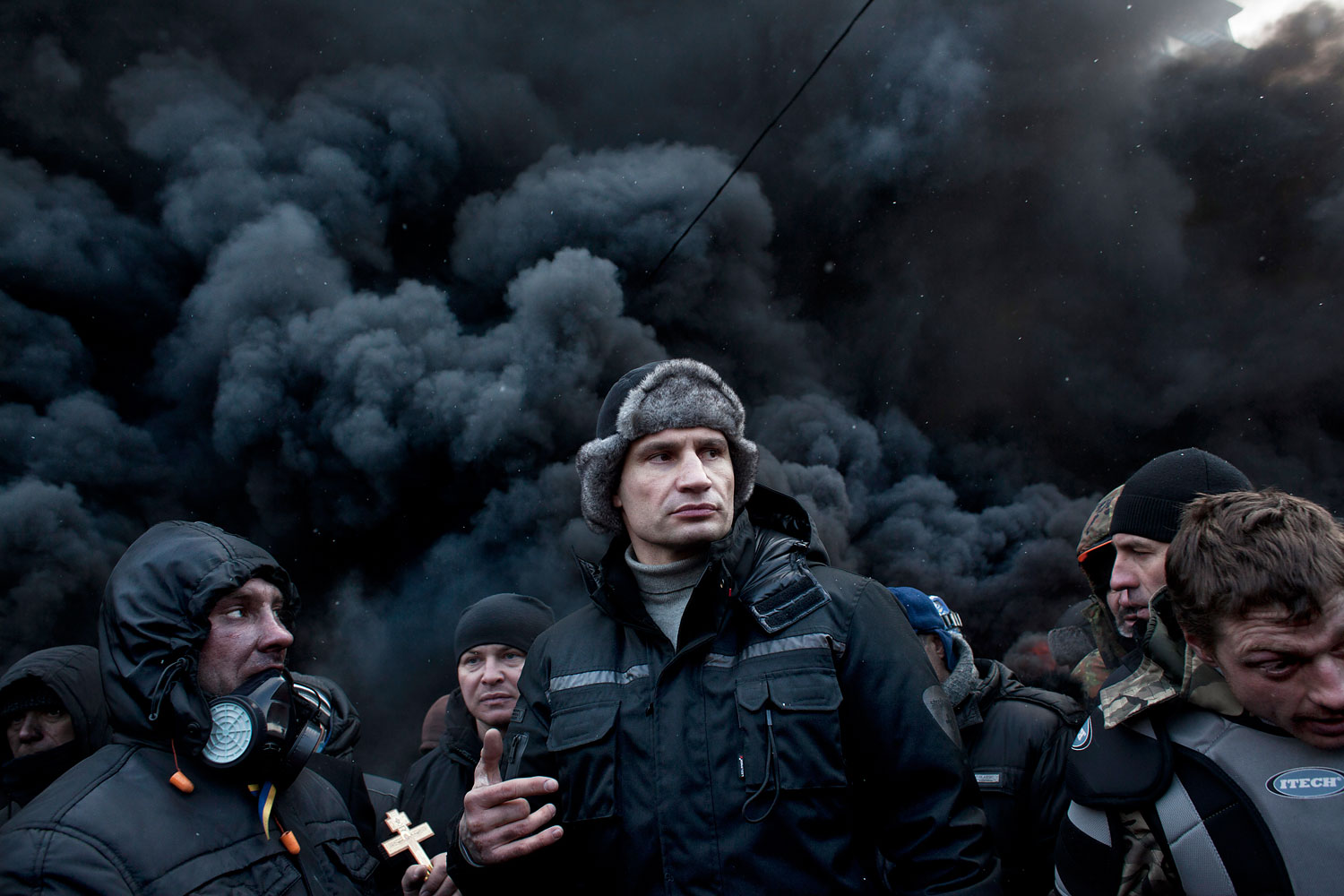 Vitali Klitschko , an opposition leader, visits the barricade on Hrushevskoho street in the morning to adress protesters on January 23, 2014 in Kiev, Ukraine. (Etienne De Malglaive—Getty Images)