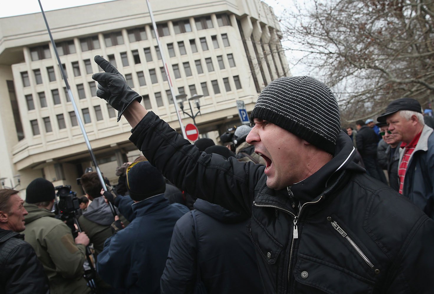 Pro-Russian supporters rally outside the Crimean parliament building on Feb. 28, 2014 in Simferopol.