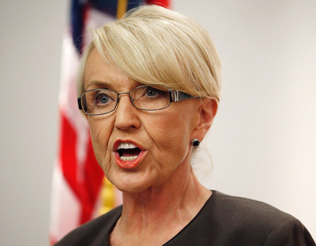Arizona Republican Gov. Jan Brewer speaks at a news conference announcing her veto of SB1062, Feb. 26, 2014, in Phoenix. (Ross D. Franklin—AP)