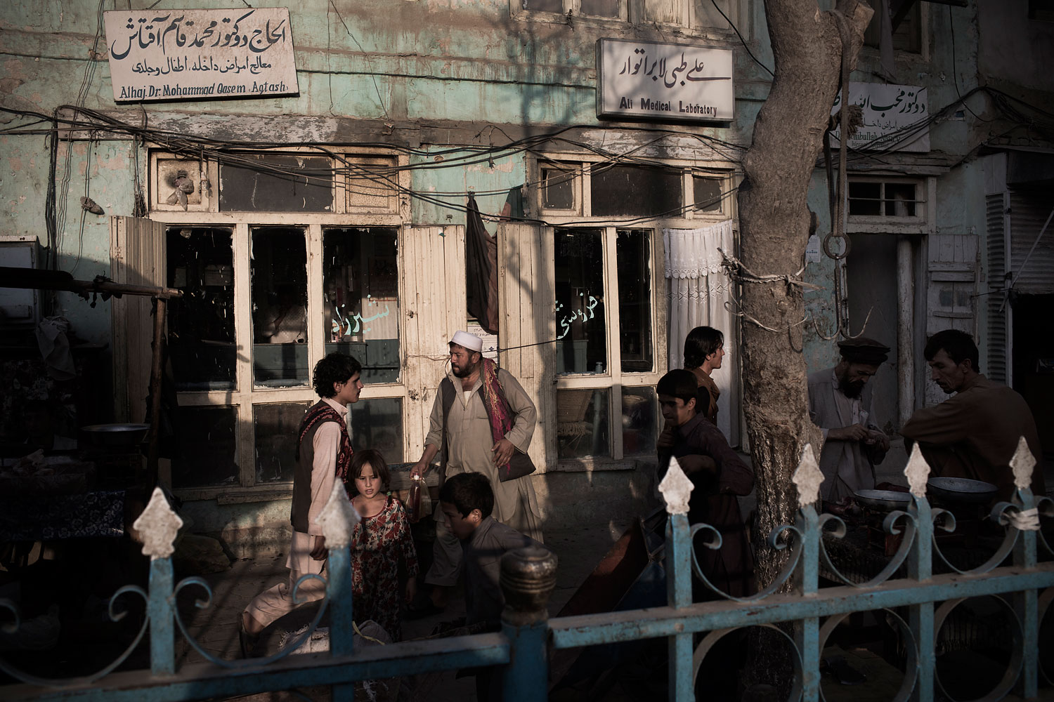 Scene outside of a local pharmacy in Kunduz city, Northern Afghanistan.