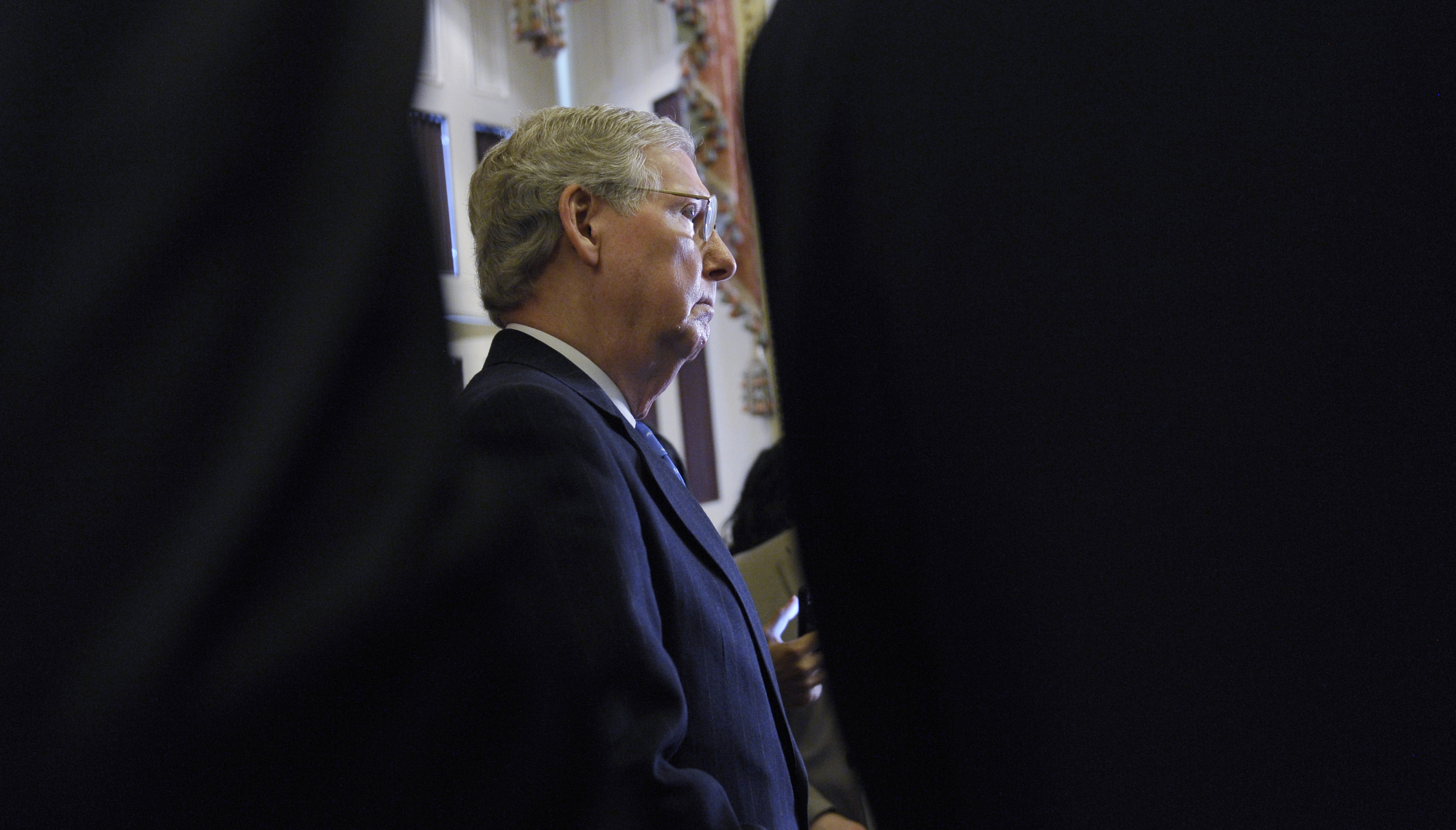 Senate Minority Leader Mitch McConnell of Ky. listens during a news conference on Capitol Hill in Washington, Tuesday, March 25, 2014, following a Republican policy luncheon with Senate Republicans . (AP Photo/Susan Walsh)