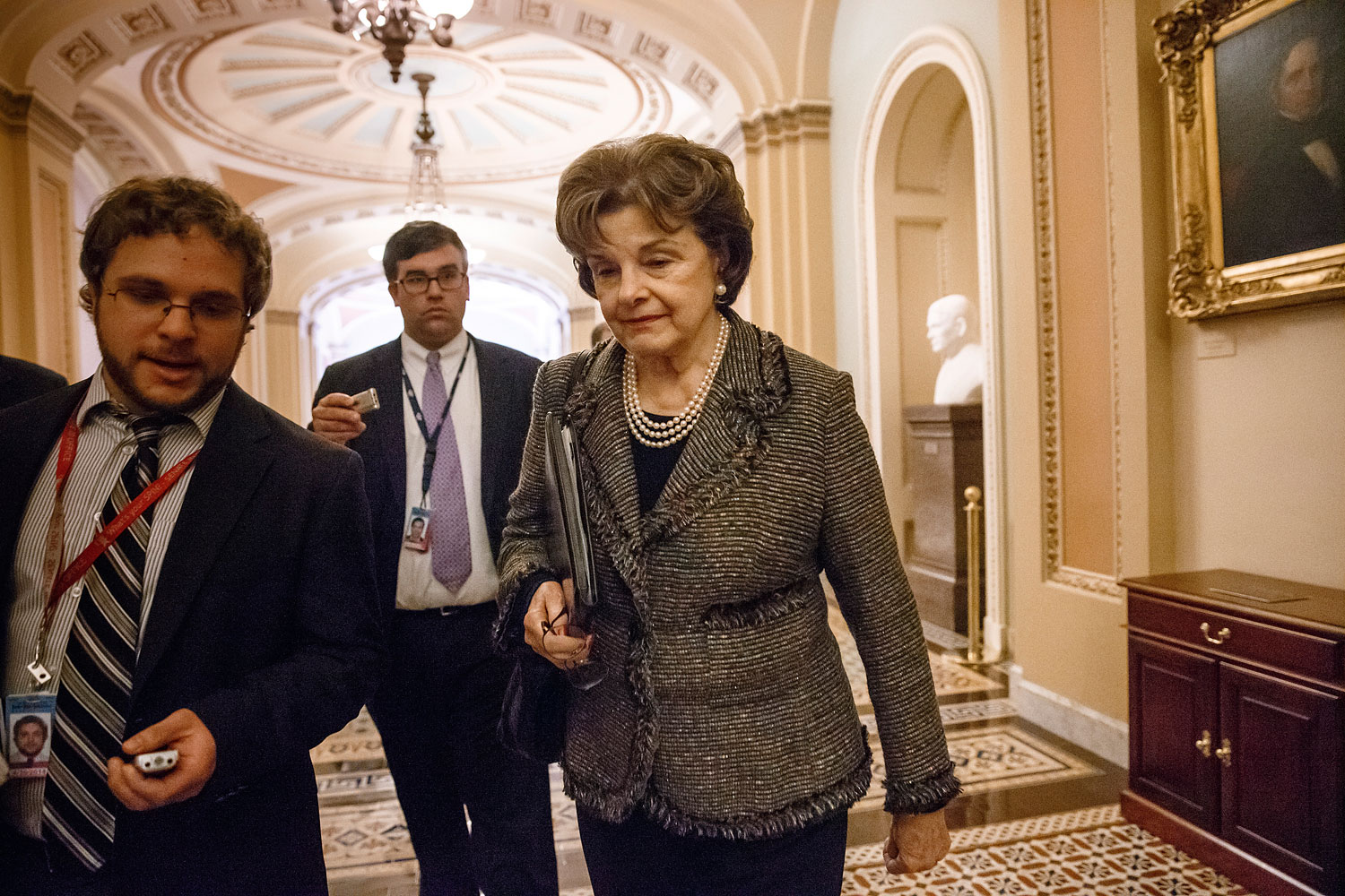 Sen. Dianne Feinstein, D-Calif., chair of the Senate Intelligence Committee, leaves the chamber at the Capitol in Washington, March 5, 2014. (J. Scott Applewhite—AP)
