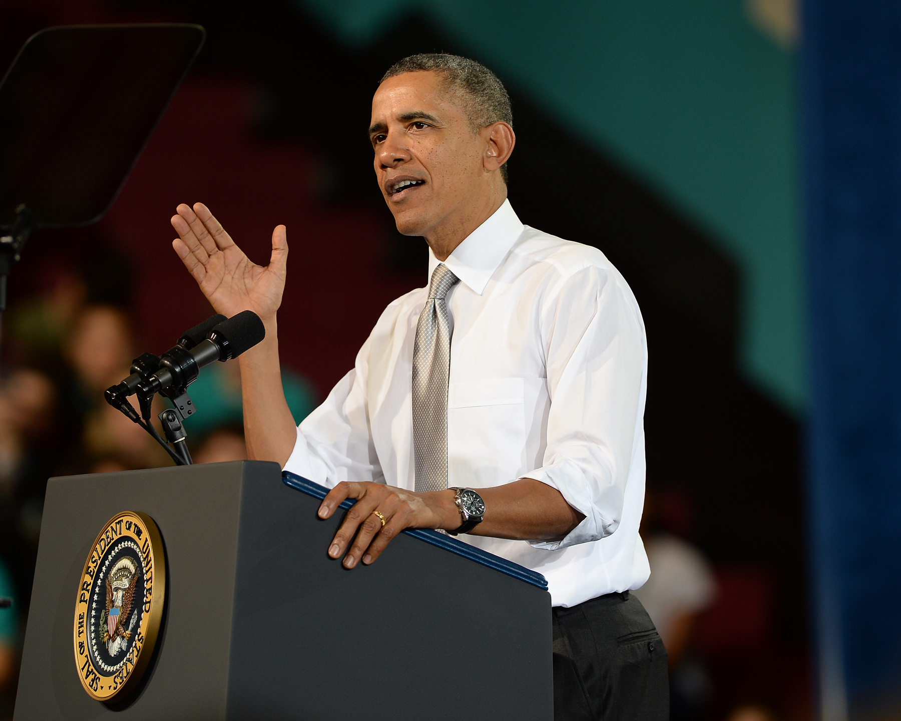 President Barack Obama delivers remarks on the quality of education at Coral Reef High School on March 7, 2014 in Miami, Fla. (Larry Marano—WireImage/Getty Images)