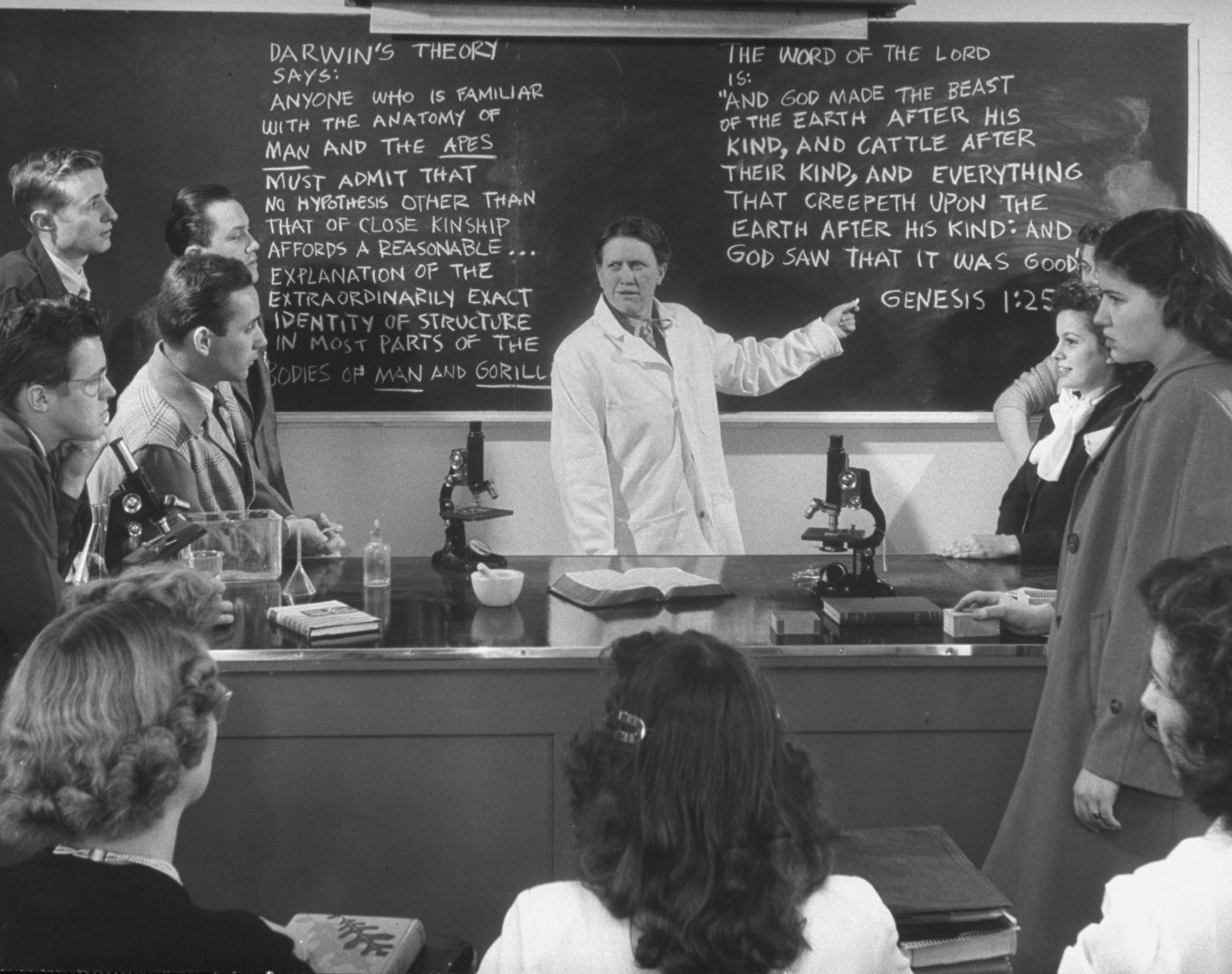 Back to the future? At South Carolina's Bob Jones University, Dr. Maude Stout "teaches the controversy" over evolution in 1948.
