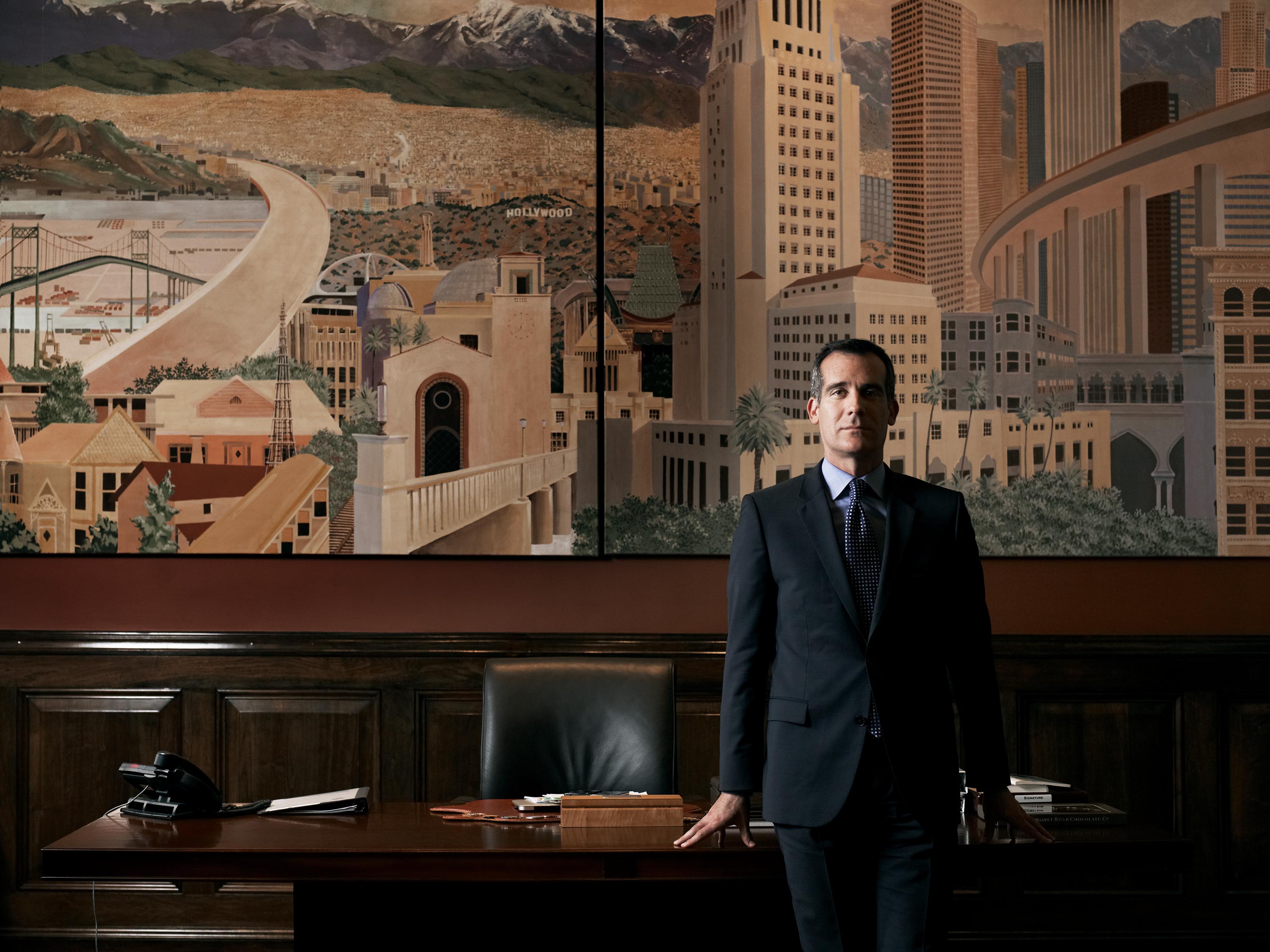 The new boss <em>Garcetti</em> in his city hall office (Michele Asselin for TIME)
