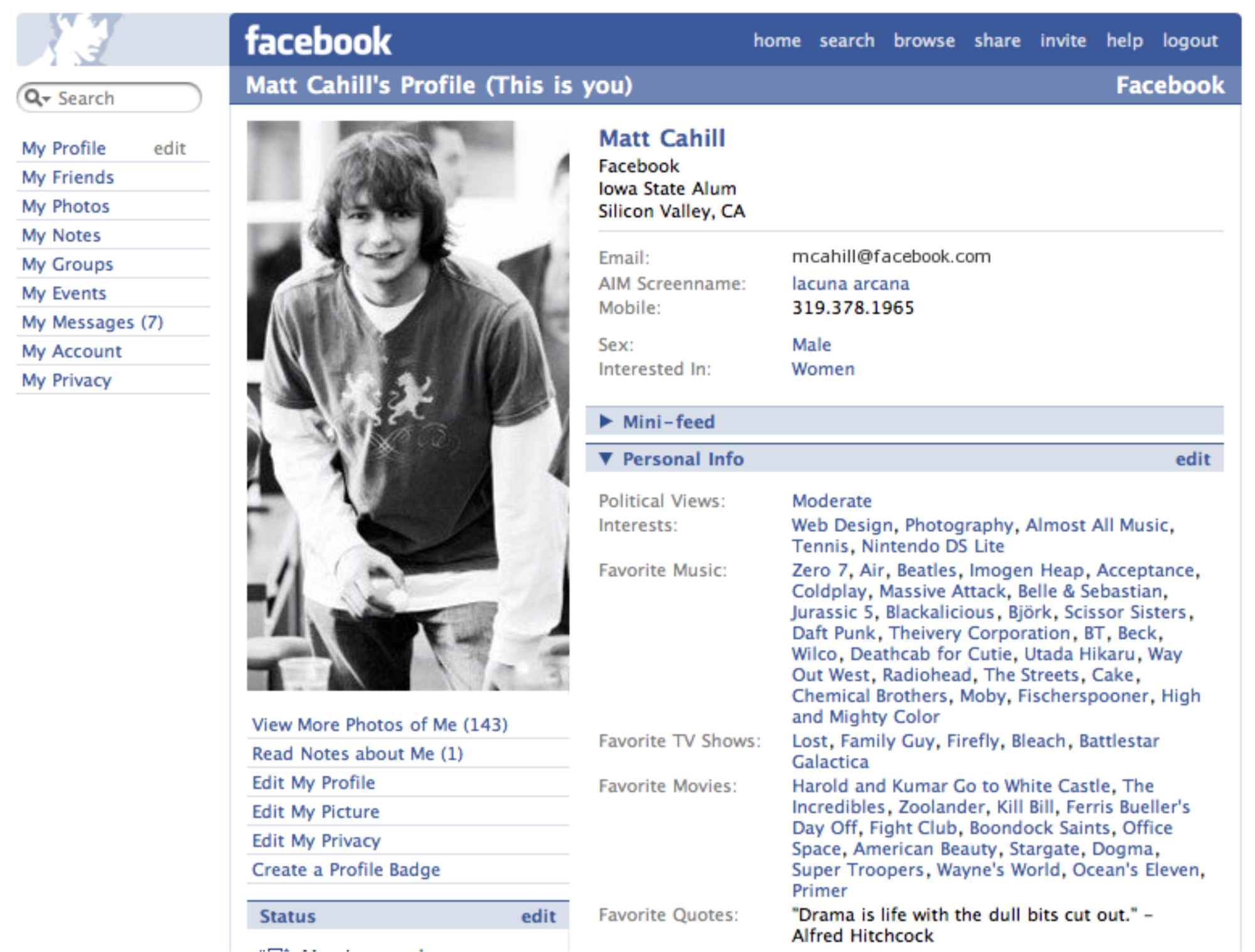 Facebook Profile Page Facelift, 2005.