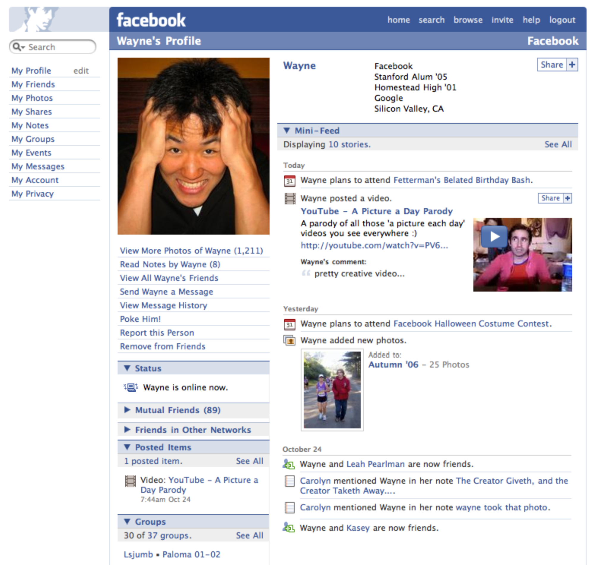 Facebook Profile Page, 2006.