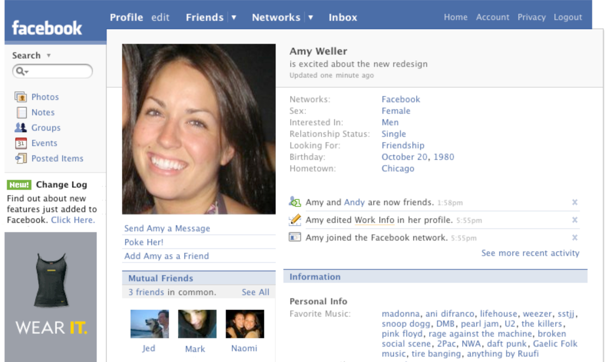 Facebook Profile Page, 2007.