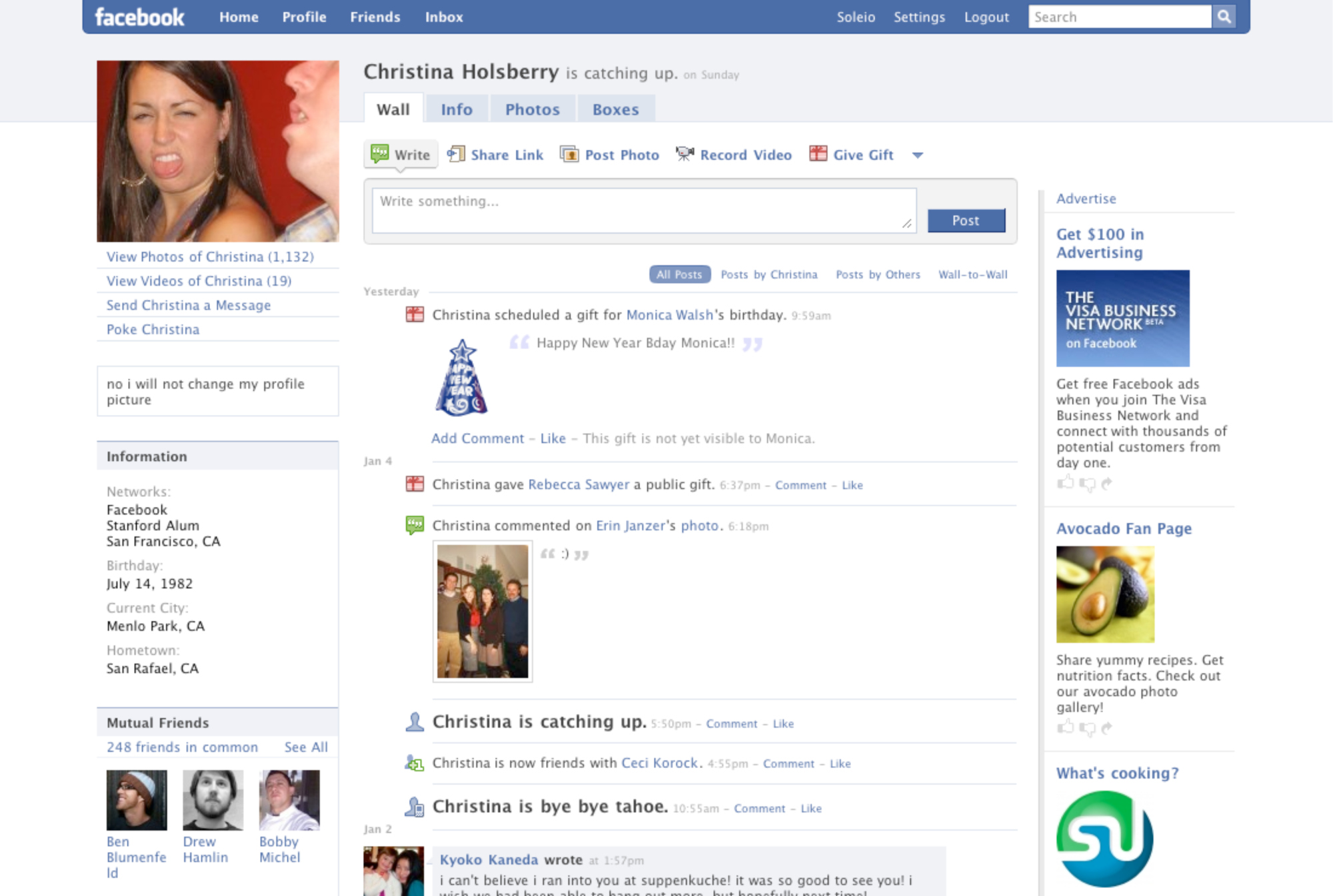 Facebook Profile Page, 2008.