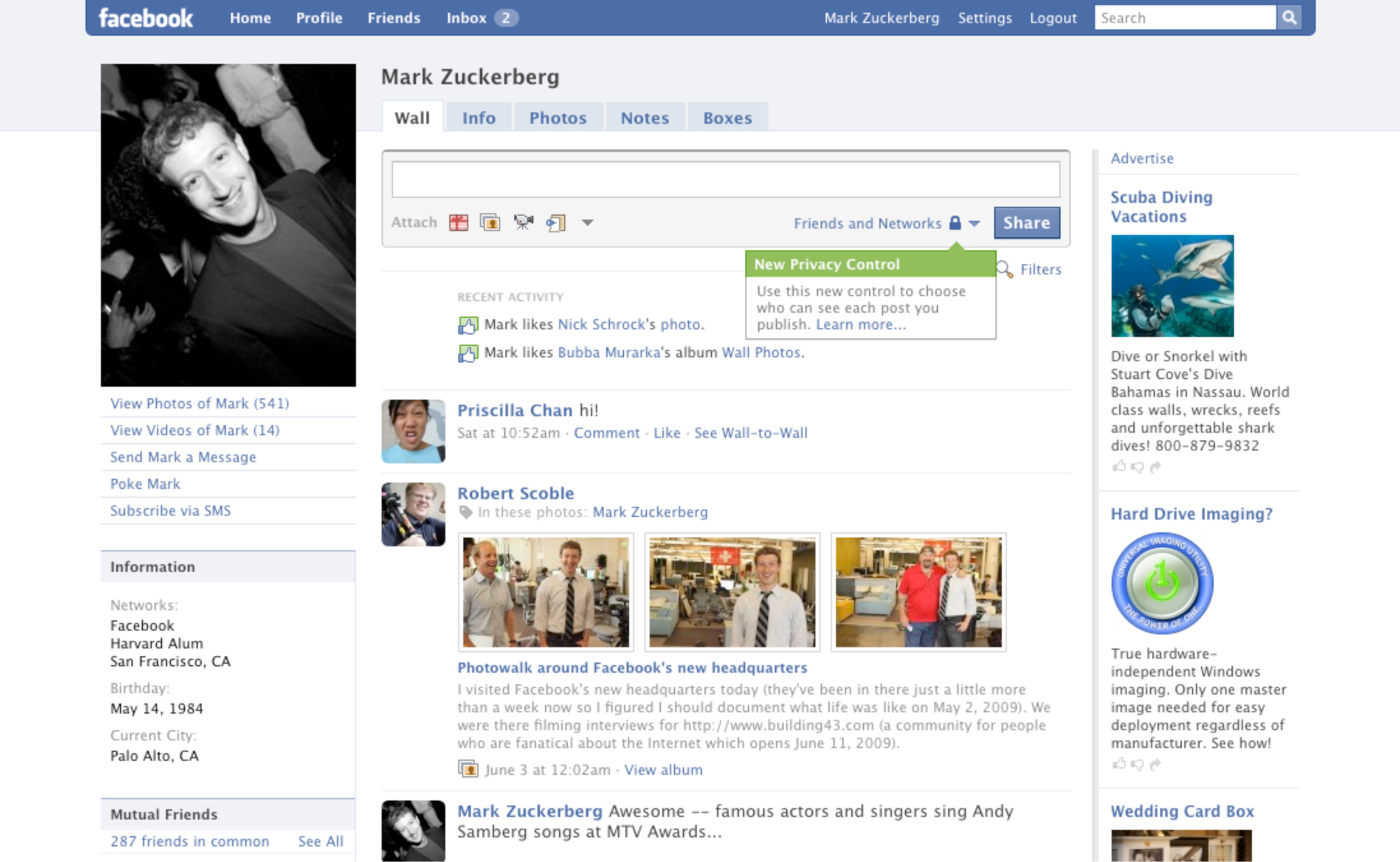Facebook Profile Page, 2009.