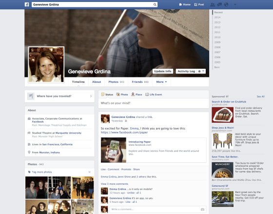 Facebook Profile Page, 2013-2014.