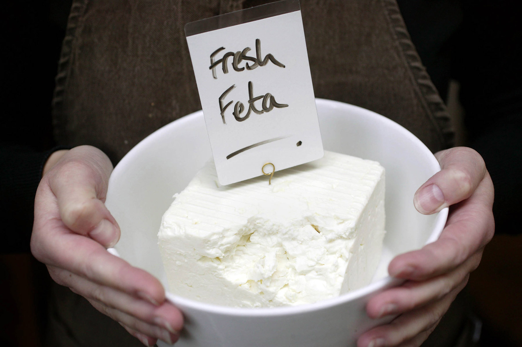 Feta cheese is seen on display in a delicatessen store in Sa
