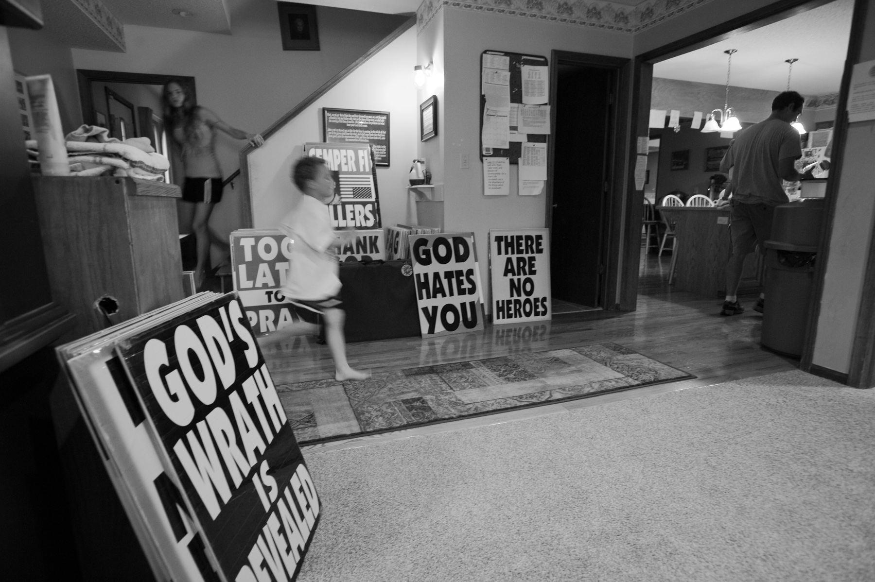 Thousands of handmade signs are stored in the home of Shirley Phelps-Roper, which will be used in pickets across the country.