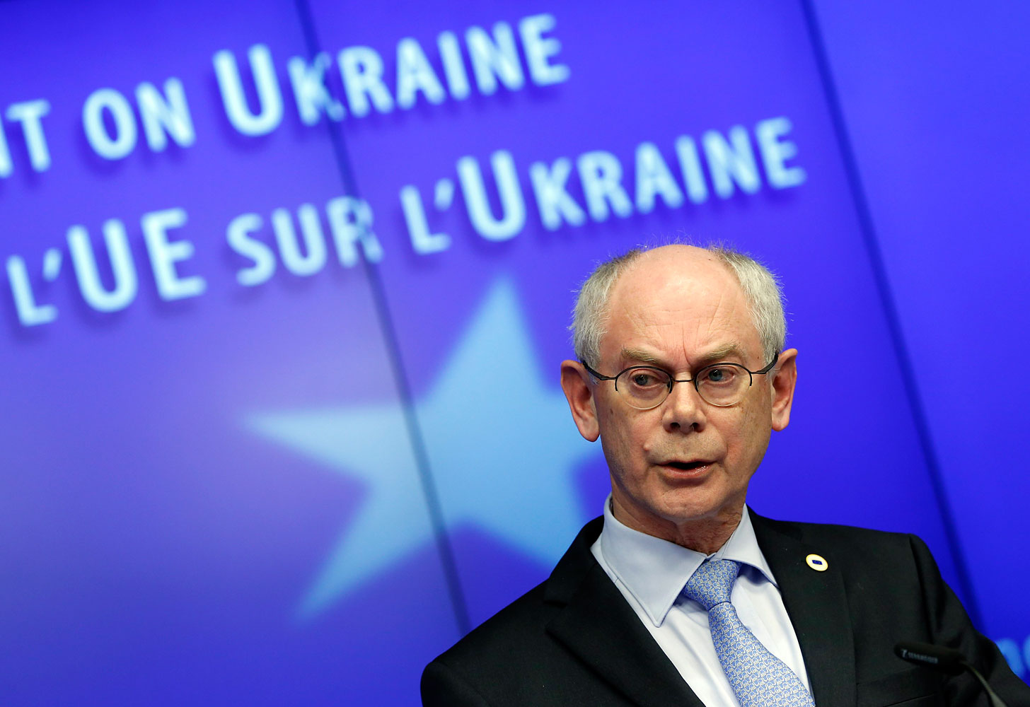 European Council President Herman Van Rompuy speaks at a news conference at the end of a European leaders emergency summit on Ukraine, in Brussels, March 6, 2014.