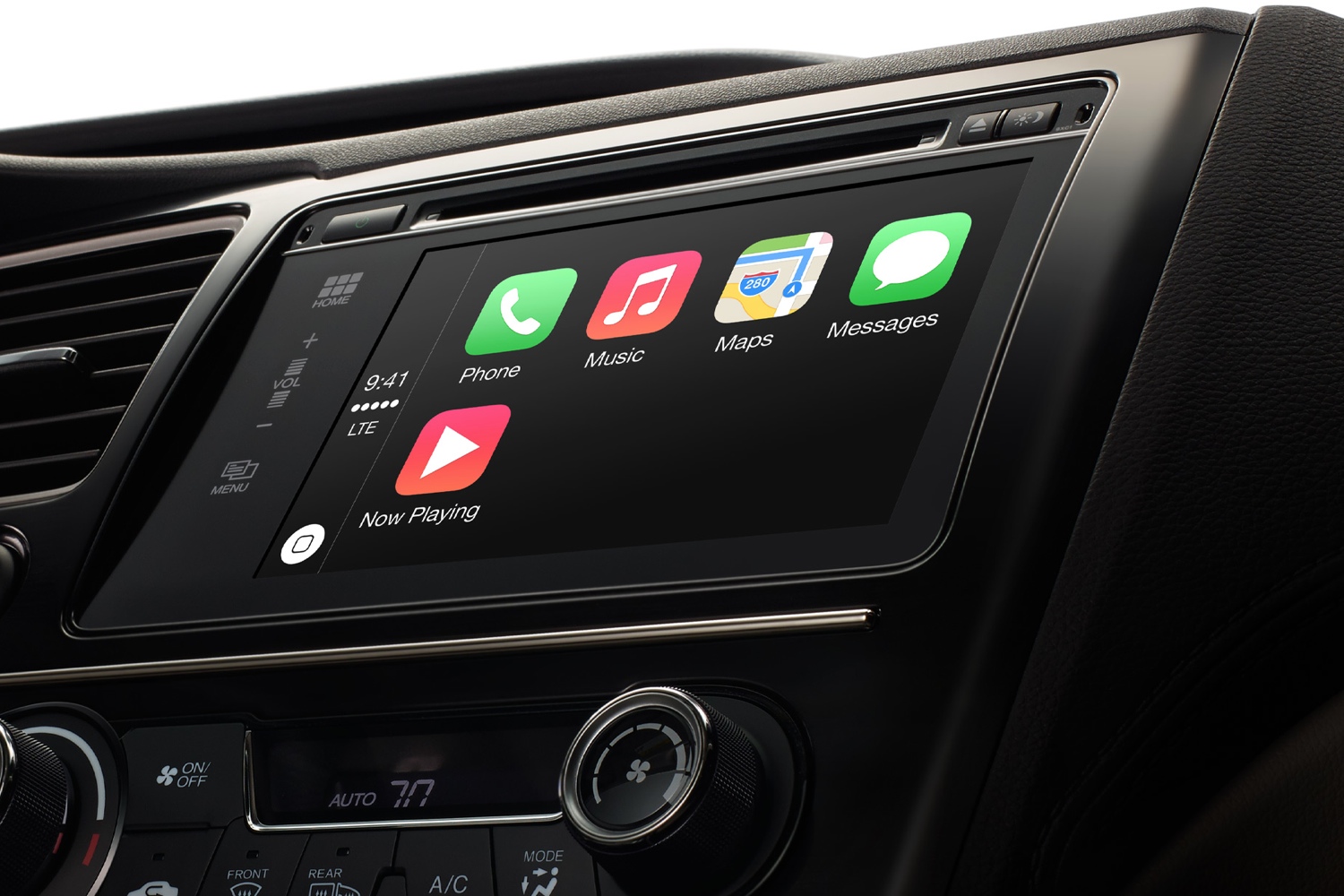Apple's CarPlay interface offers simplified iPhone apps that can be used while driving. (Apple)