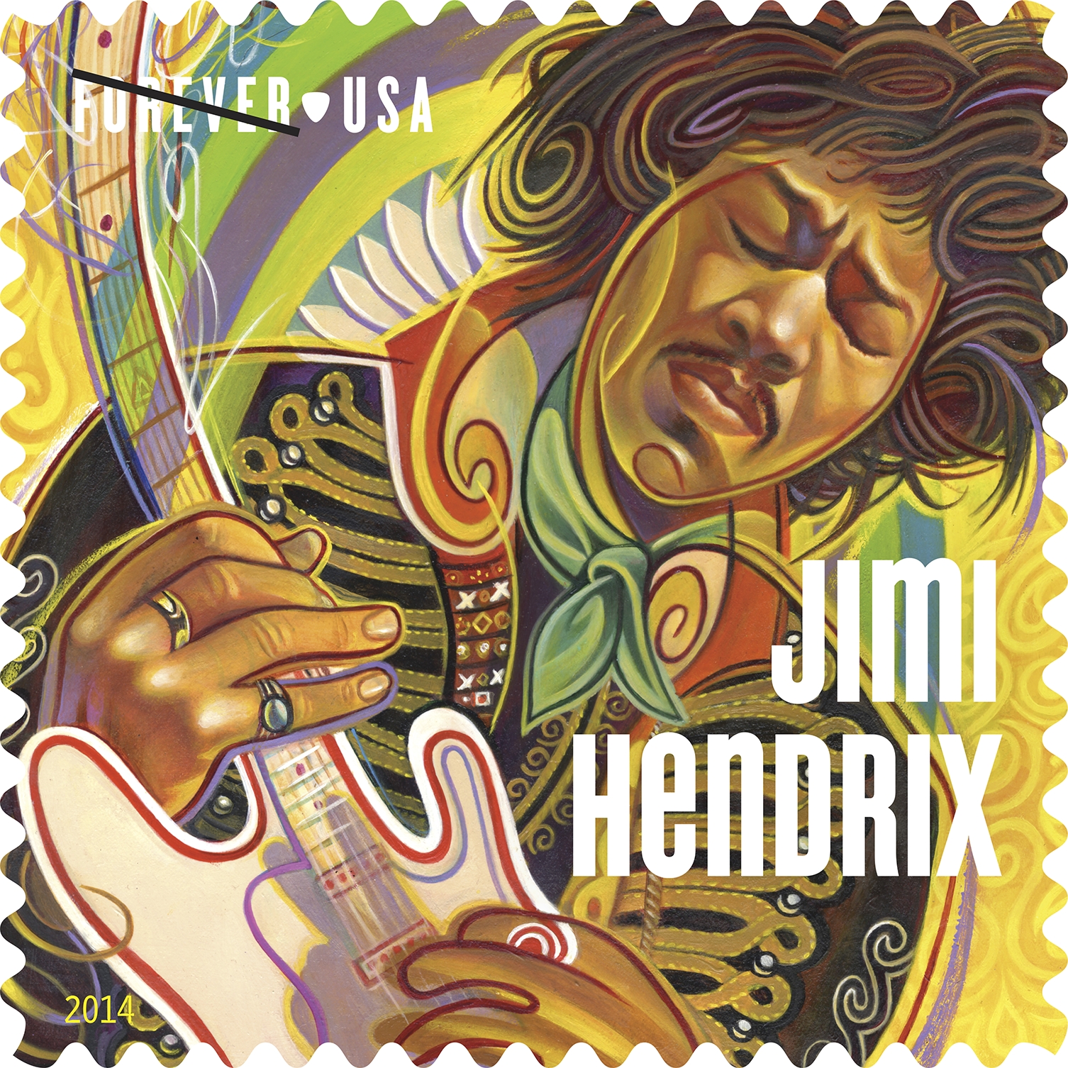 The USPS released a new Forever stamp honoring guitarist Jimi Hendrix. (United States Postal Service)