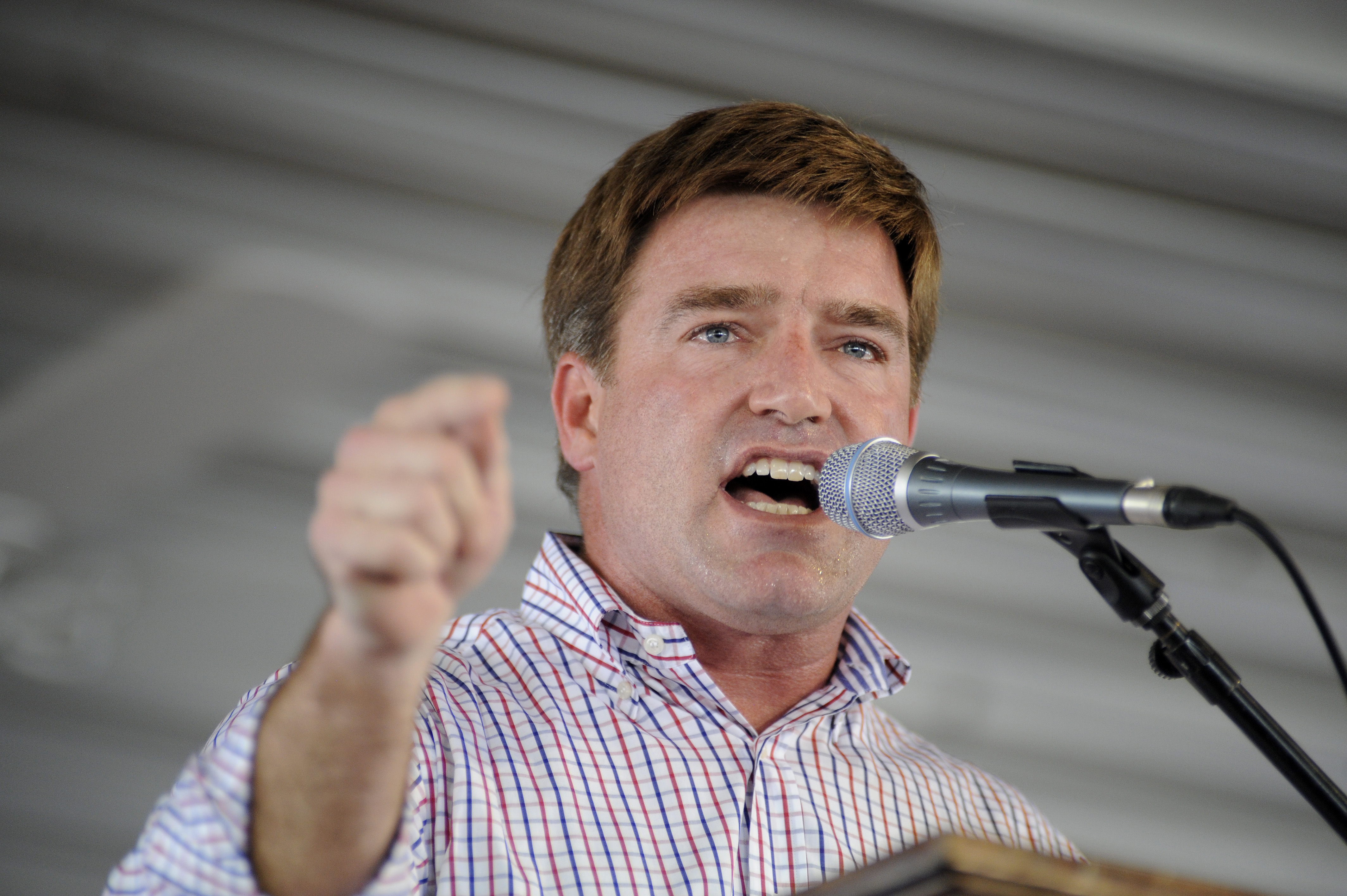 Attorney General Jack Conway speaks during the 133rd Annual Fancy Farm Picnic in Fancy Farm, Ky., Aug. 3, 2013.