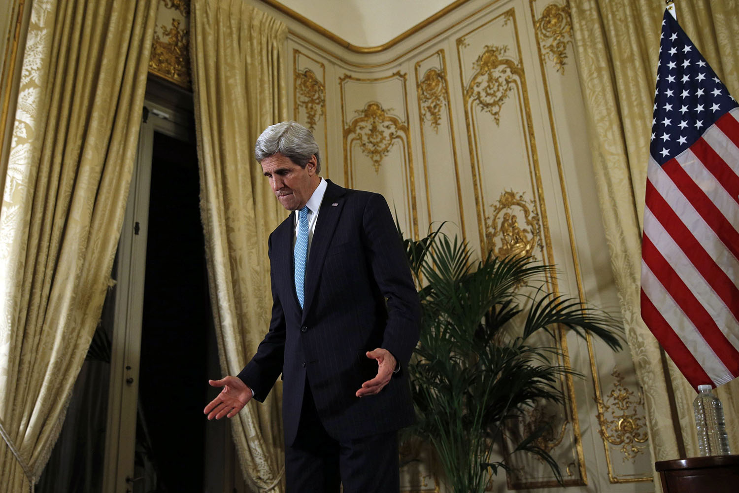 Mar. 5, 2014. U.S. Secretary of State John Kerry departs after speaking to reporters about the Ukraine crisis following his meetings with other foreign ministers in Paris.