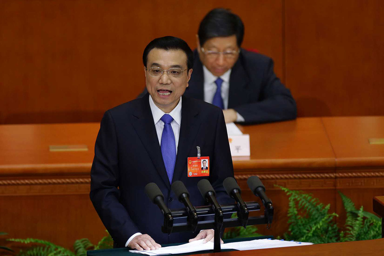 China's Premier Li Keqiang delivers the government work report during the opening ceremony of the National People's Congress (NPC) at the Great Hall of the People in Beijing Mar. 5, 2014 (Jason Lee / Reuters)
