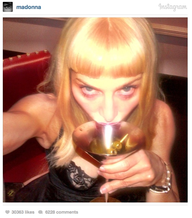 Madonna joined Instagram back in February and immediately graced her fans with this selfie of her cleavage as she sipped a dirty martini.
