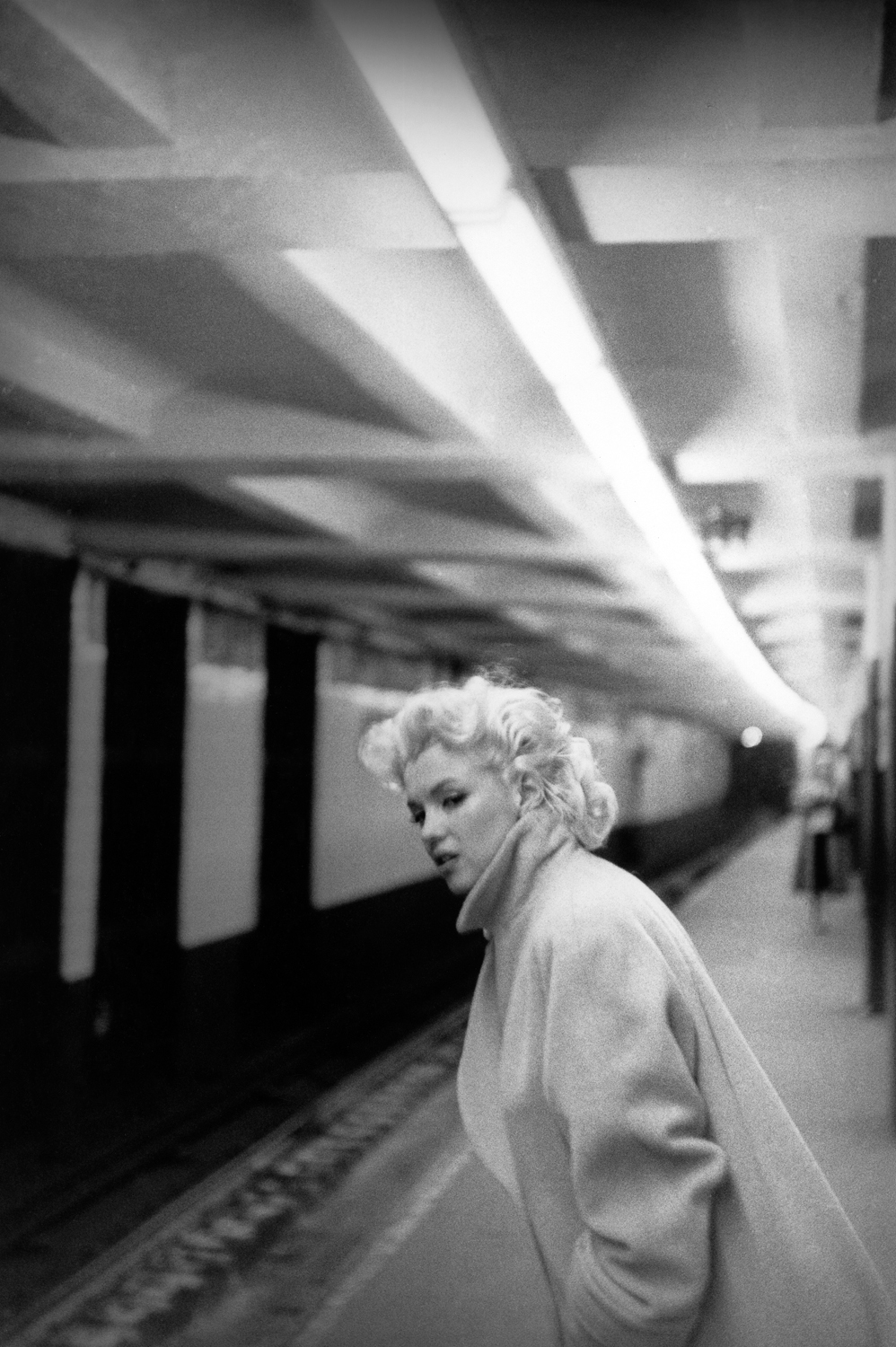 Monroe waits in New York City's Grand Central subway station in 1955.