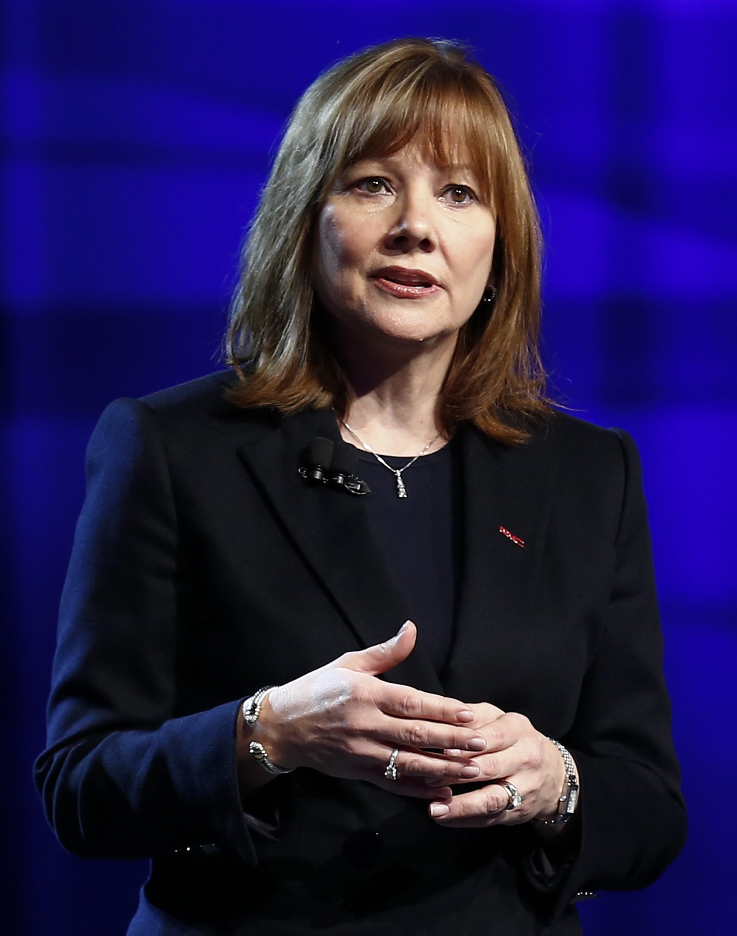 General Motors CEO Mary Barra introduces the 2015 GMC Canyon pick-up truck at the Russell Industrial Center in Detroit, on Jan. 12, 2014.