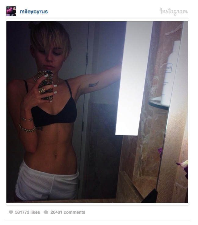 Miley Cyrus is no stranger to selfies; the pop star regularly posts them on Instagram. Cyrus posted this photo shortly after the documentary Miley: The Movement aired on MTV with the caption  My hair is getttttting so long.