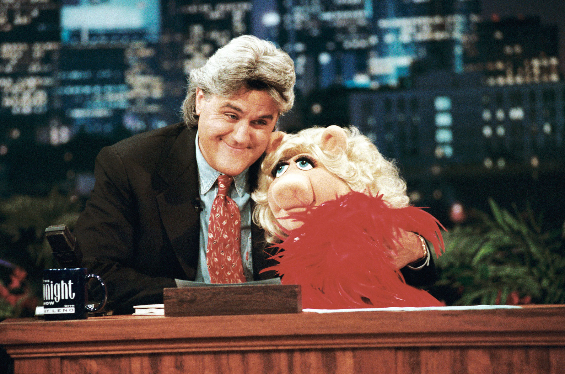 Jay Leno interviews Miss Piggy on The Tonight Show on June 21, 1996.